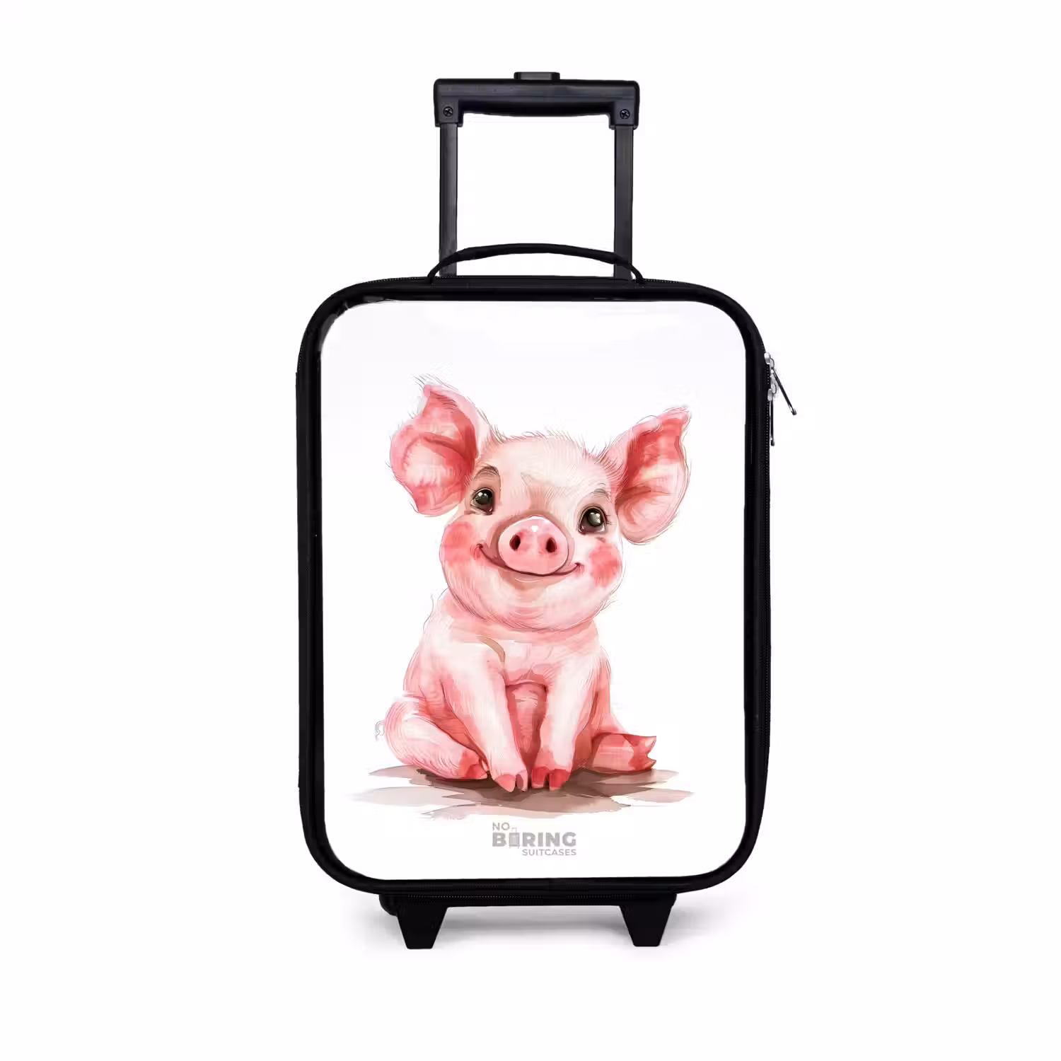 Roze baby varken Kinderkoffer - Zwart klein -3d