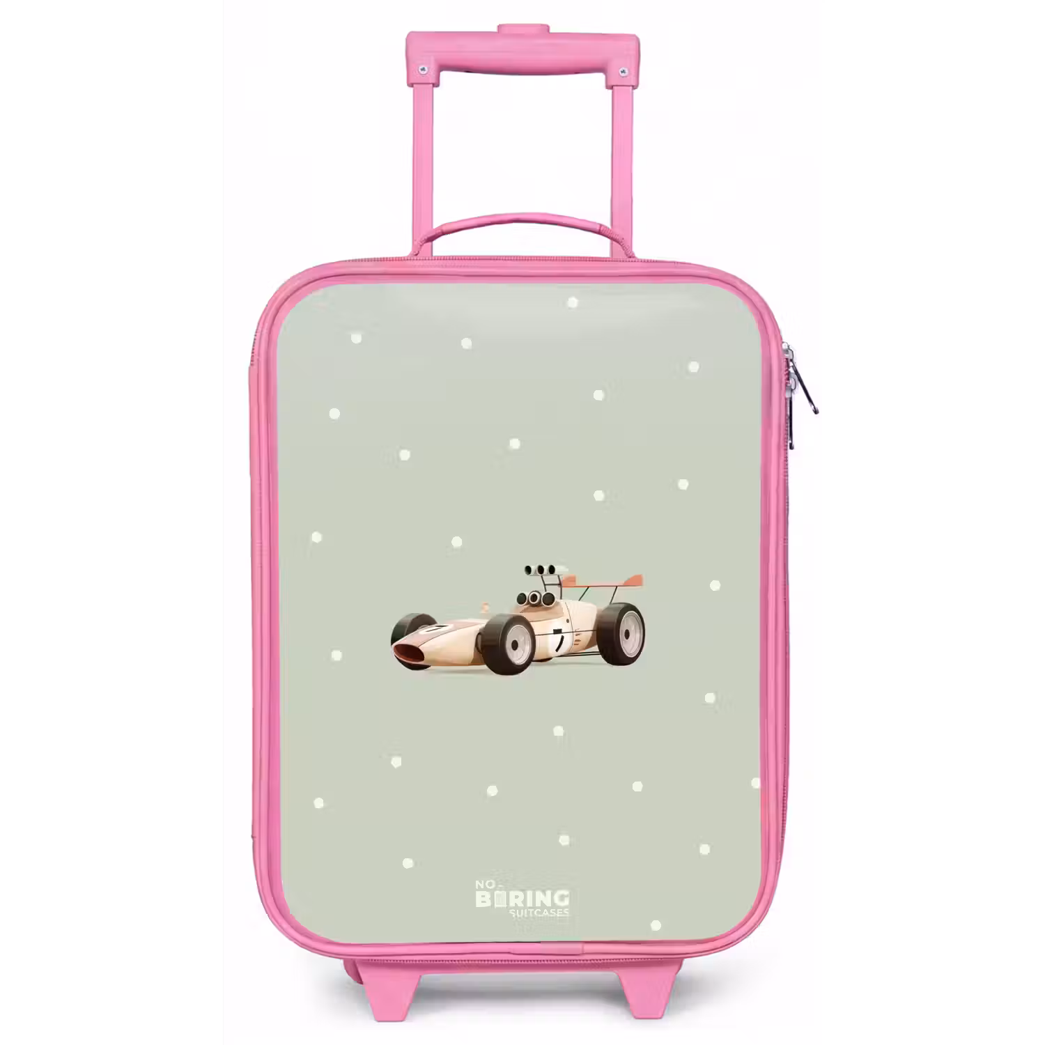 Beige retro raceauto op groene stippen achtergrond Kinderkoffer - Roze klein -zz3dotto