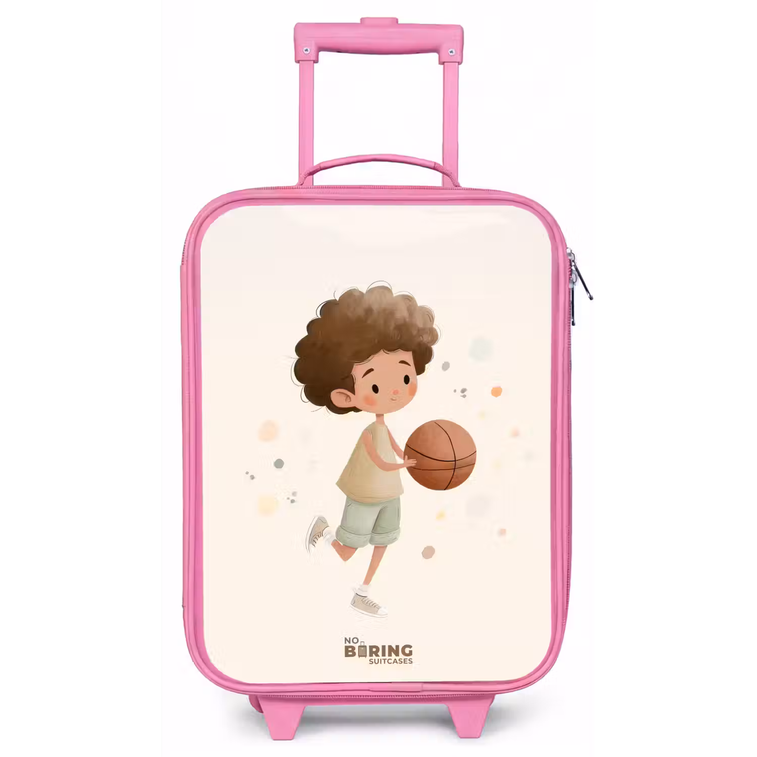 Jongen met een basketbal in beige kleuren Kinderkoffer - Roze klein -zz3dotto
