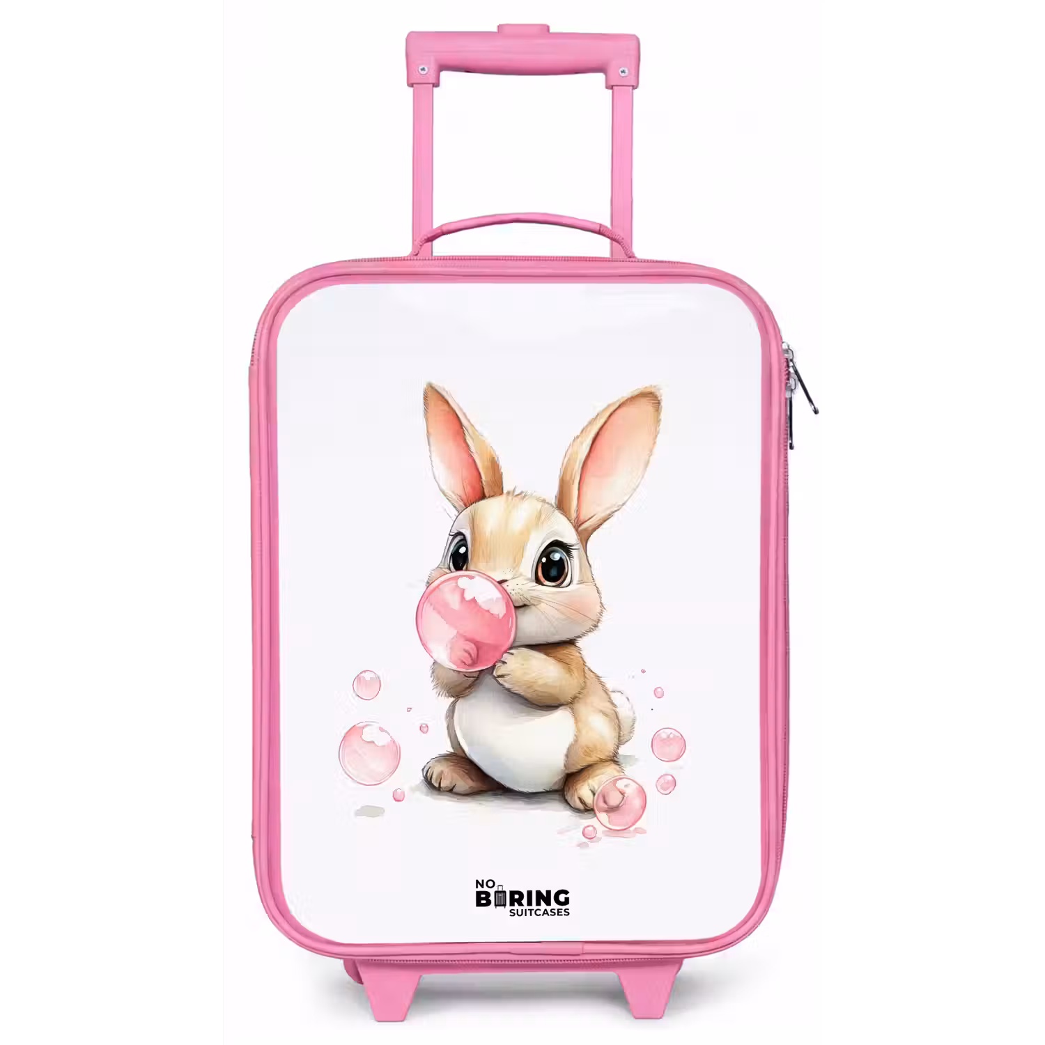 Bruin konijntje met roze bellen Kinderkoffer - Roze klein -zz3dotto