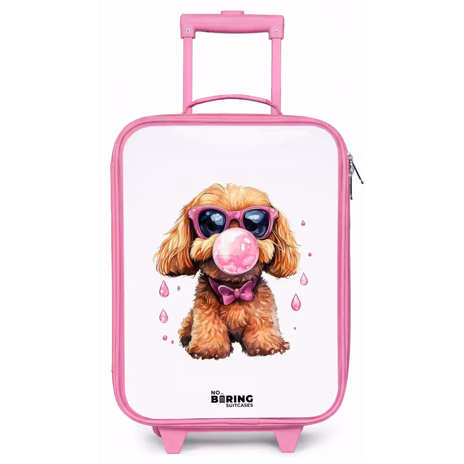 Bruine hond met roze bril en kauwgombal Kinderkoffer - Roze klein -zz3dotto