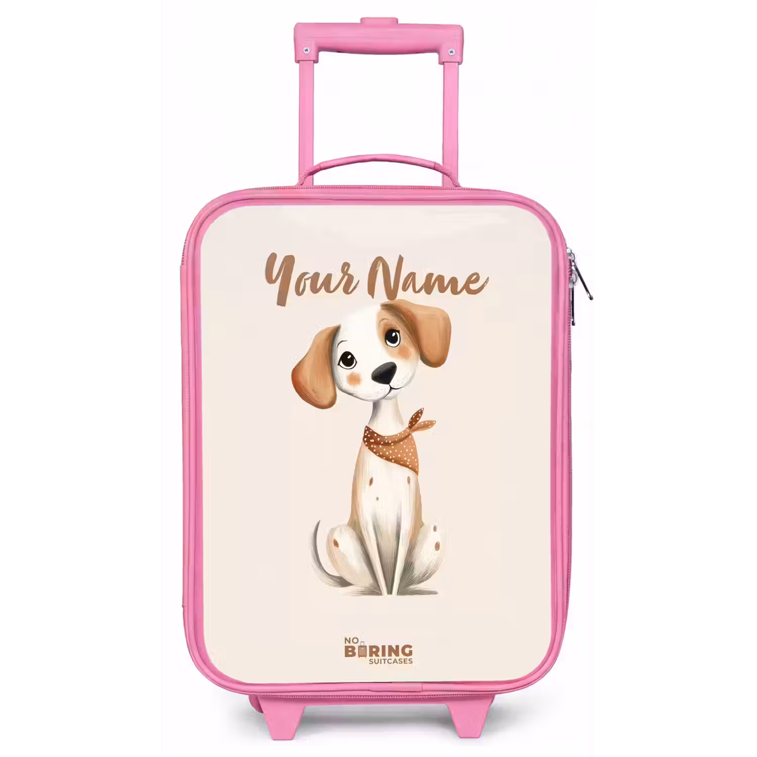 Bruin gevlekte pup op een beige achtergrond Kinderkoffer - Roze klein -zz3dotto