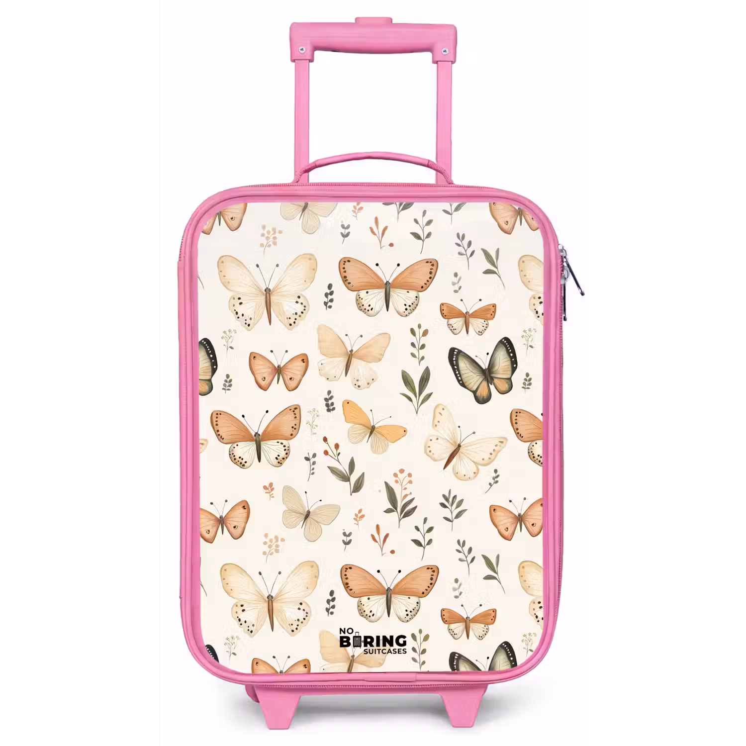 Vlinders in beige en oranjetinten tussen groene blaadjes Kinderkoffer - Roze klein -zz3dotto