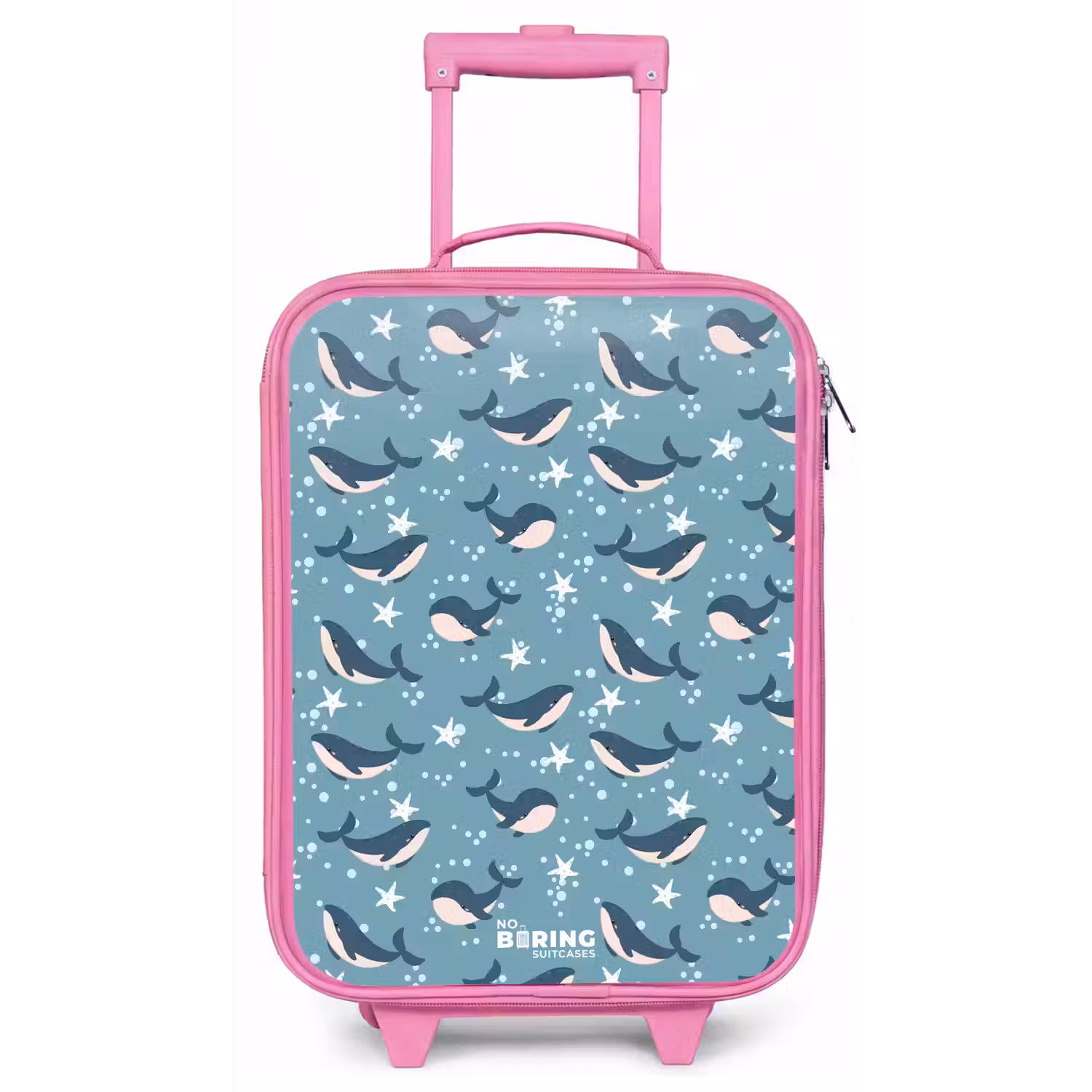 Donkerblauw walvissenpatroon met zeesterren Kinderkoffer - Roze klein -zz3dotto