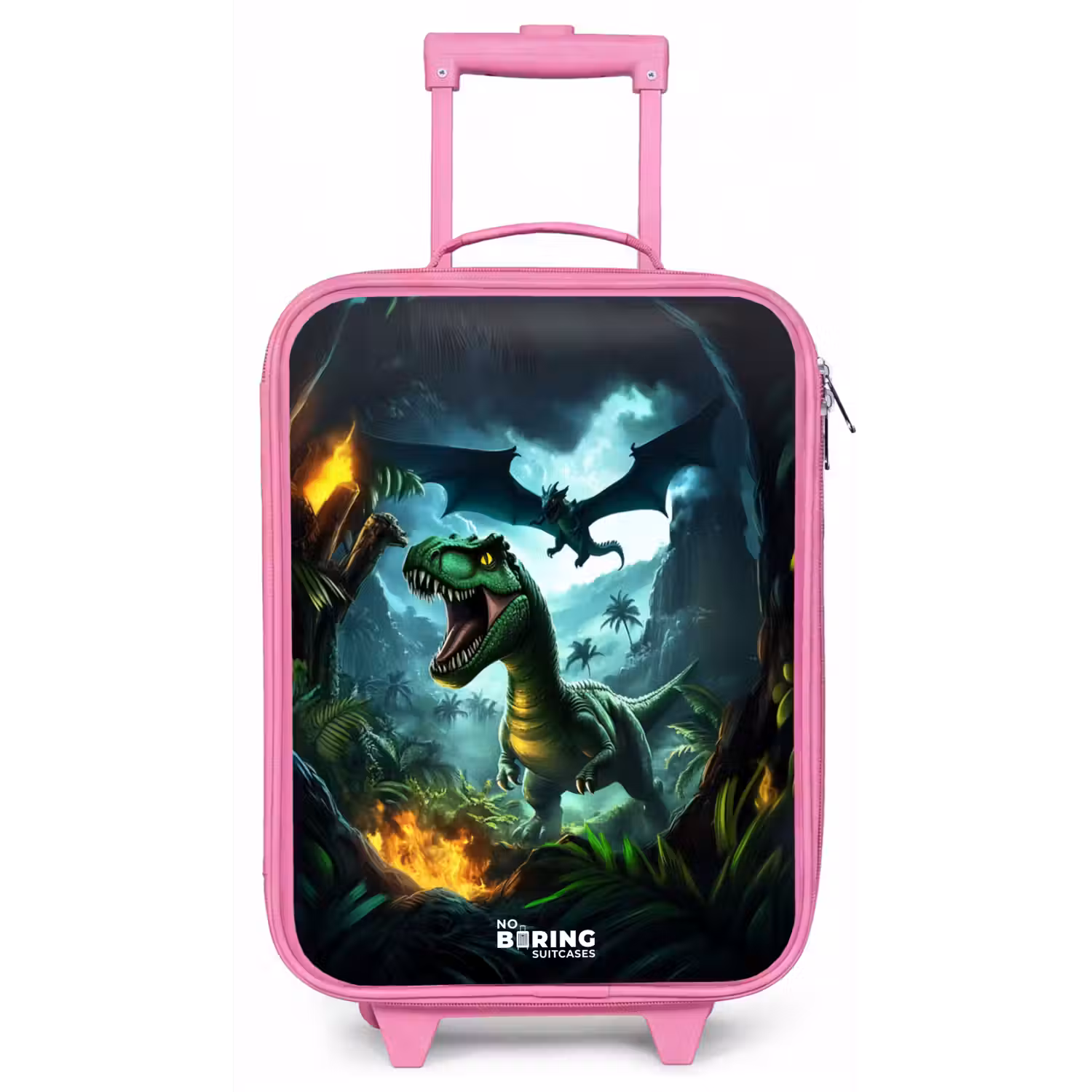 Dinosaurus en draak in vurige junglevallei Kinderkoffer - Roze klein -zz3dotto