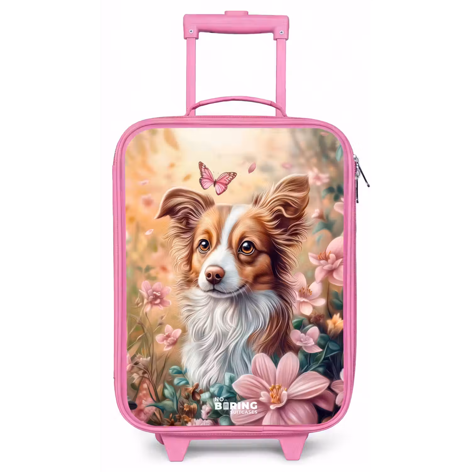 Hond in bloemenveld met vlinders Kinderkoffer - Roze klein -zz3dotto