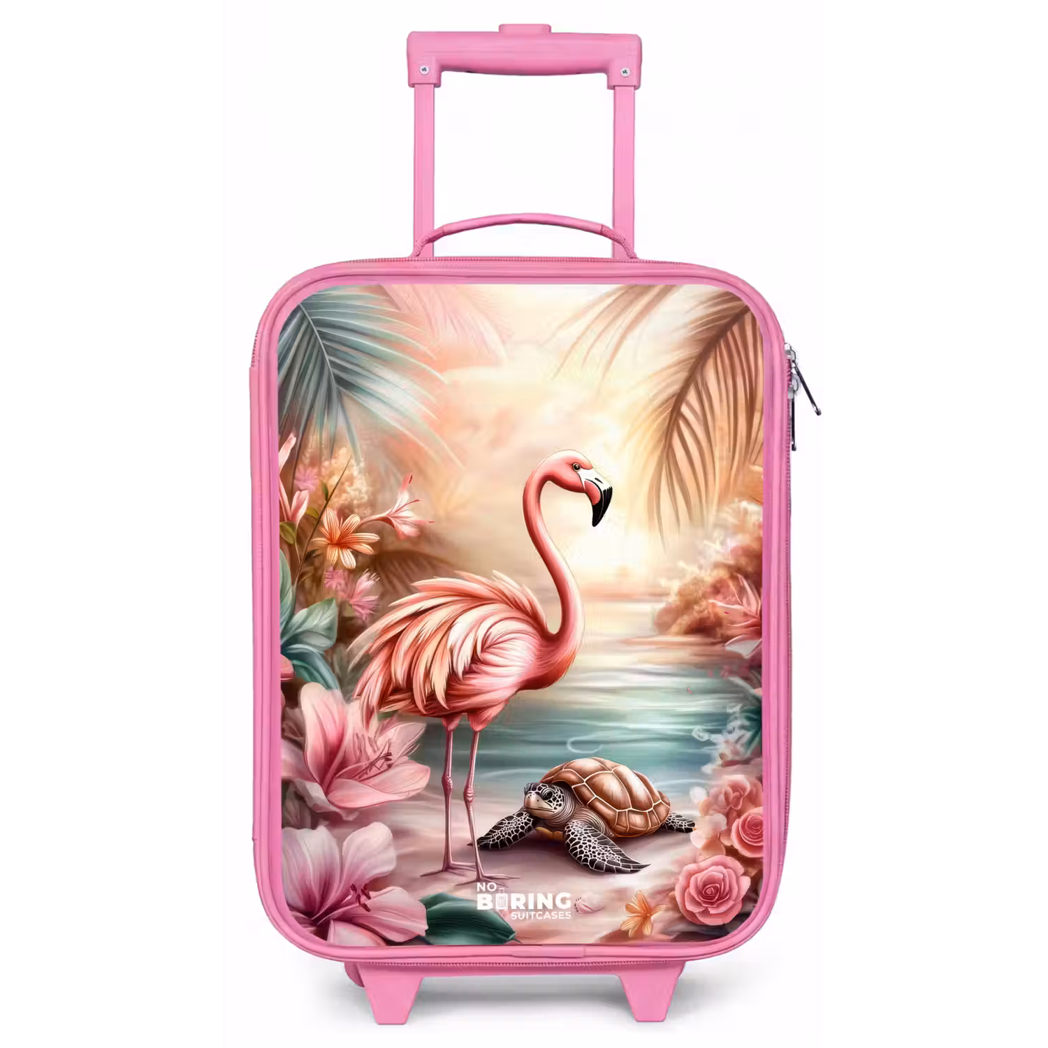 Flamingo en schildpad op een roze strand. Kinderkoffer - Roze klein -zz3dotto