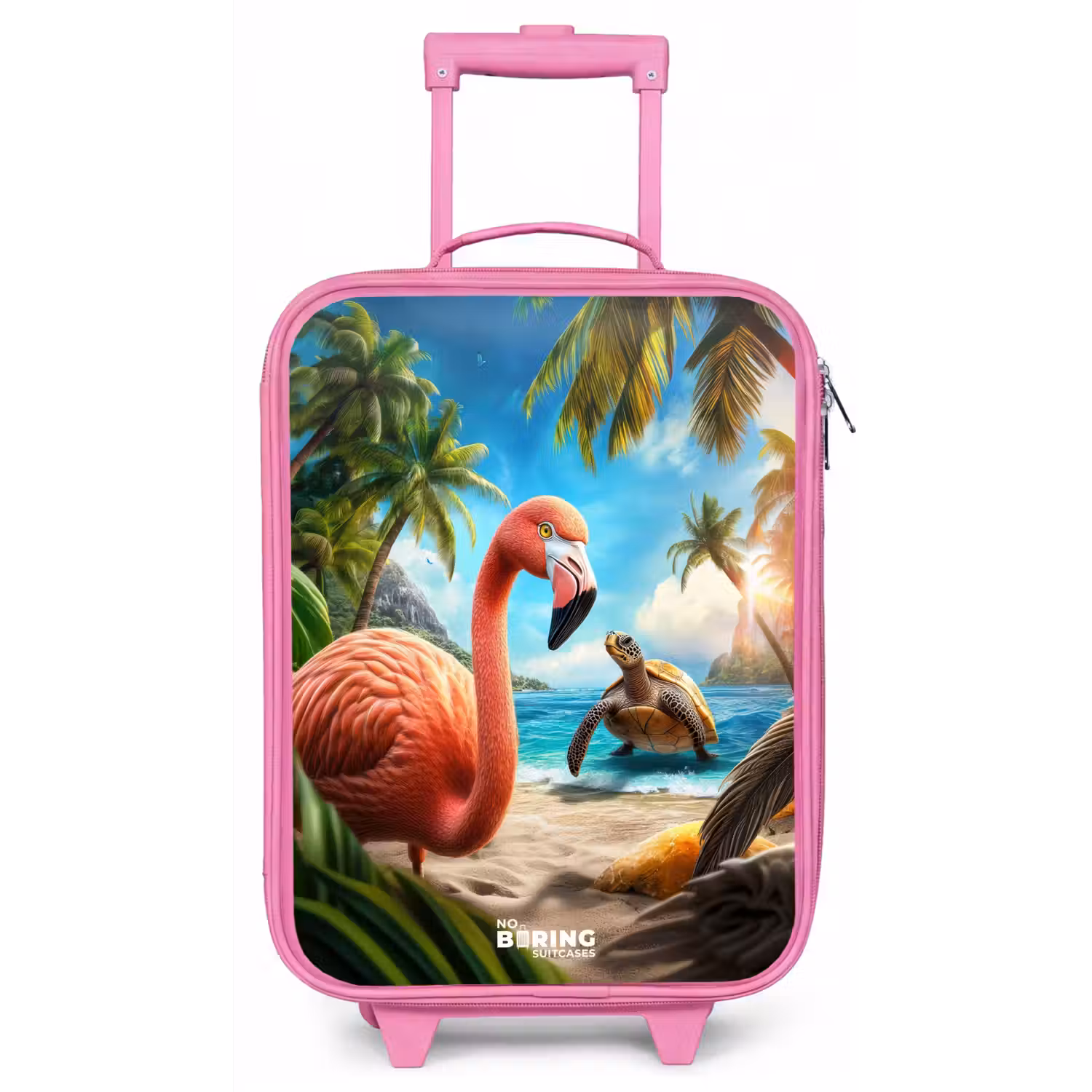 Flamingo en schildpad op tropisch strand Kinderkoffer - Roze klein -zz3dotto