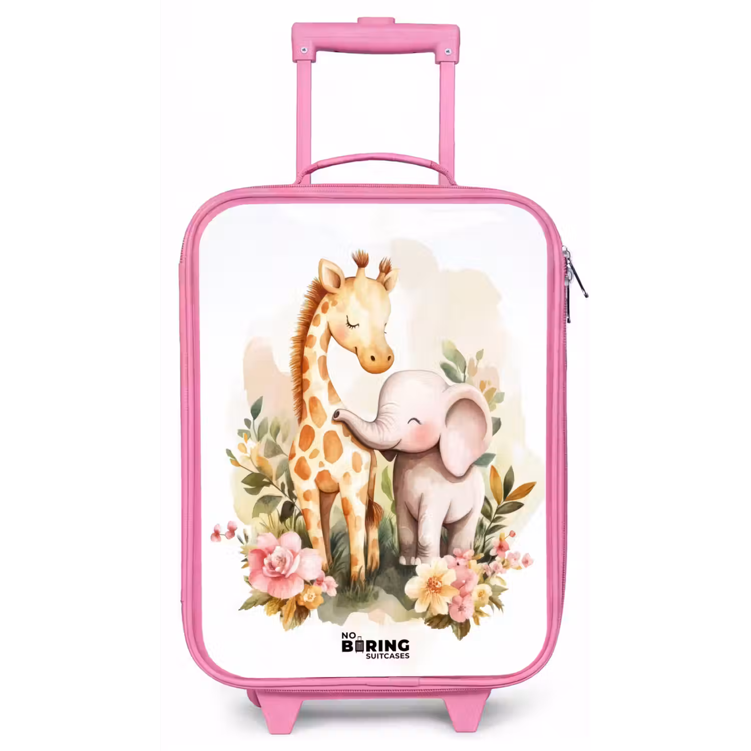 Giraffe en olifant tussen bloemen op witte achtergrond Kinderkoffer - Roze klein -zz3dotto