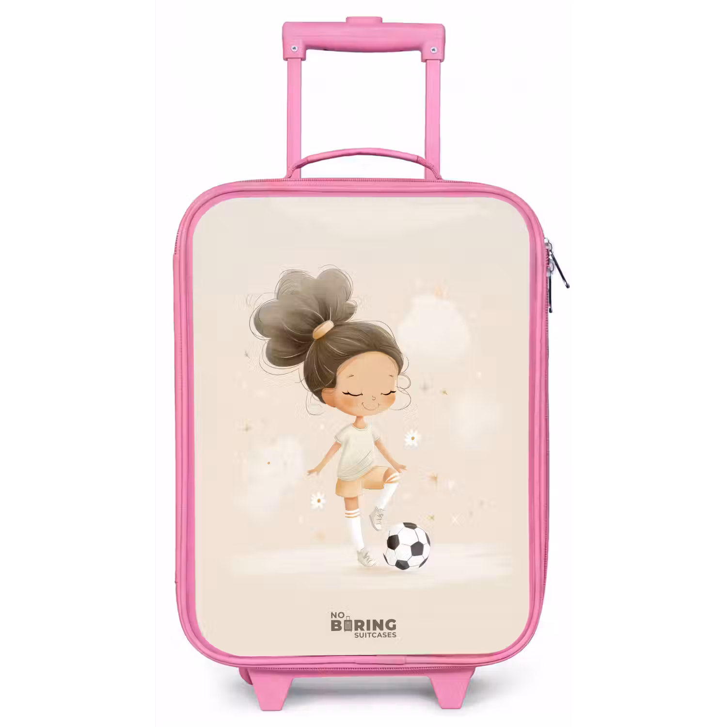 Meisje met een voetbal in beige kleuren Kinderkoffer - Roze klein -zz3dotto