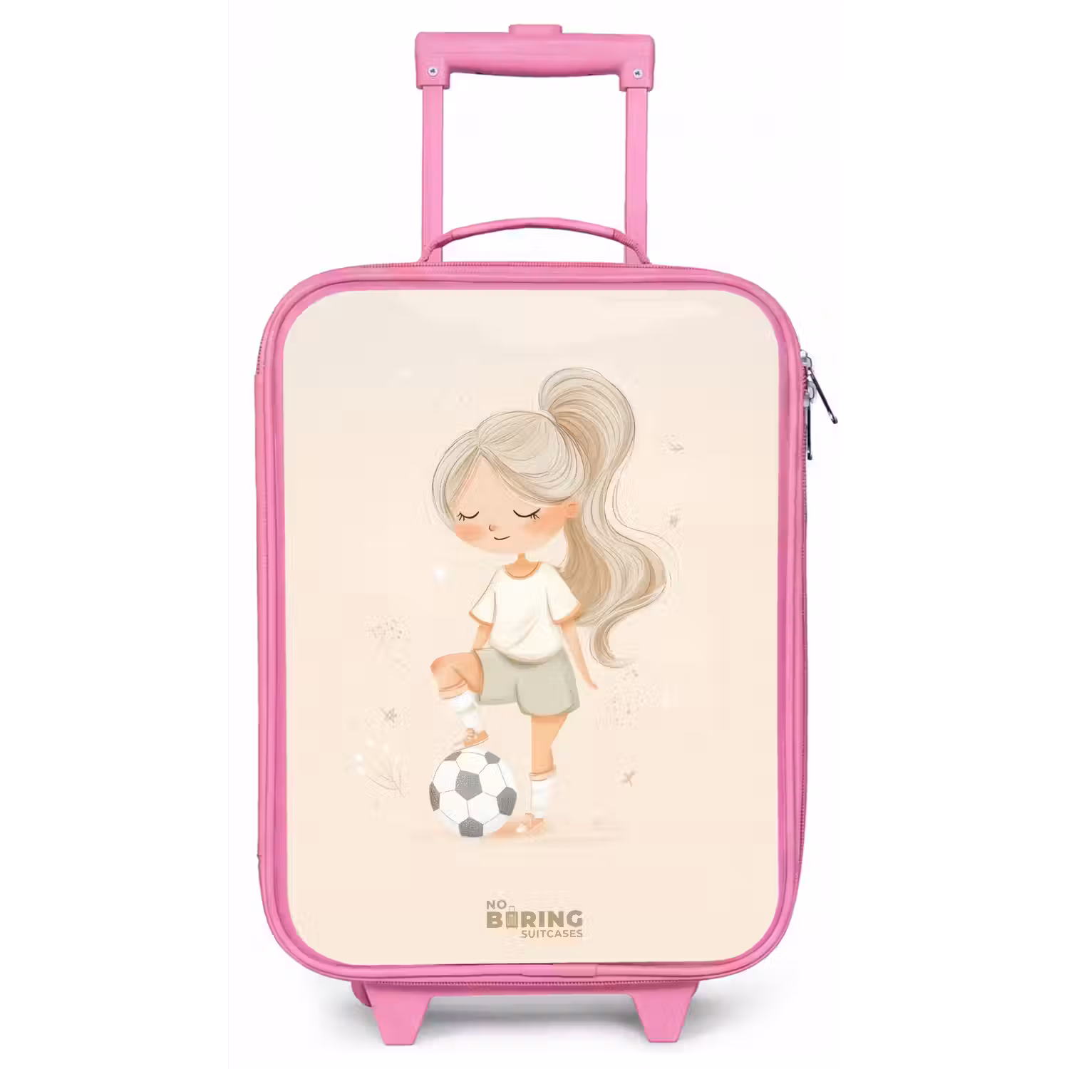 Meisje met een voetbal in beige kleuren Kinderkoffer - Roze klein -zz3dotto