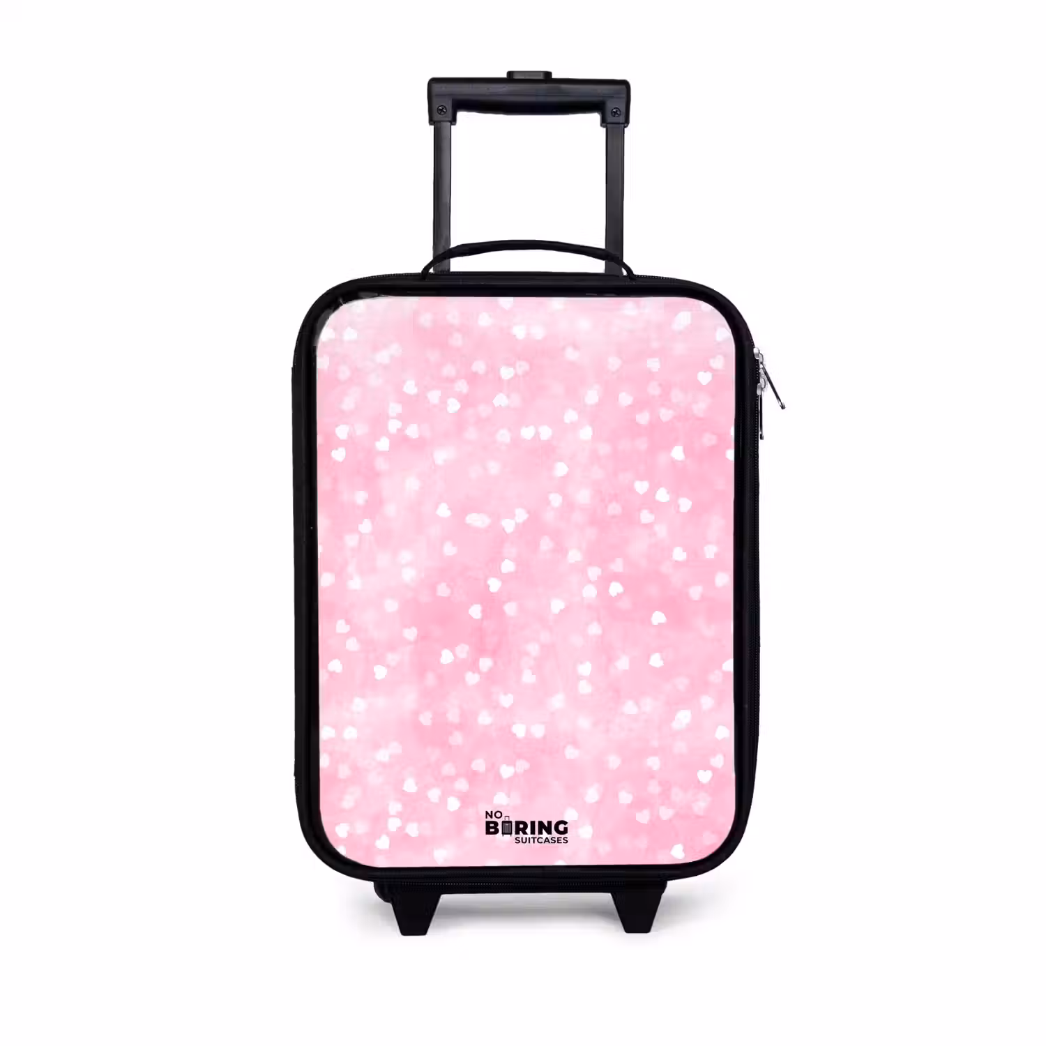 Roze glitter hartjes Kinderkoffer - Zwart klein -3d