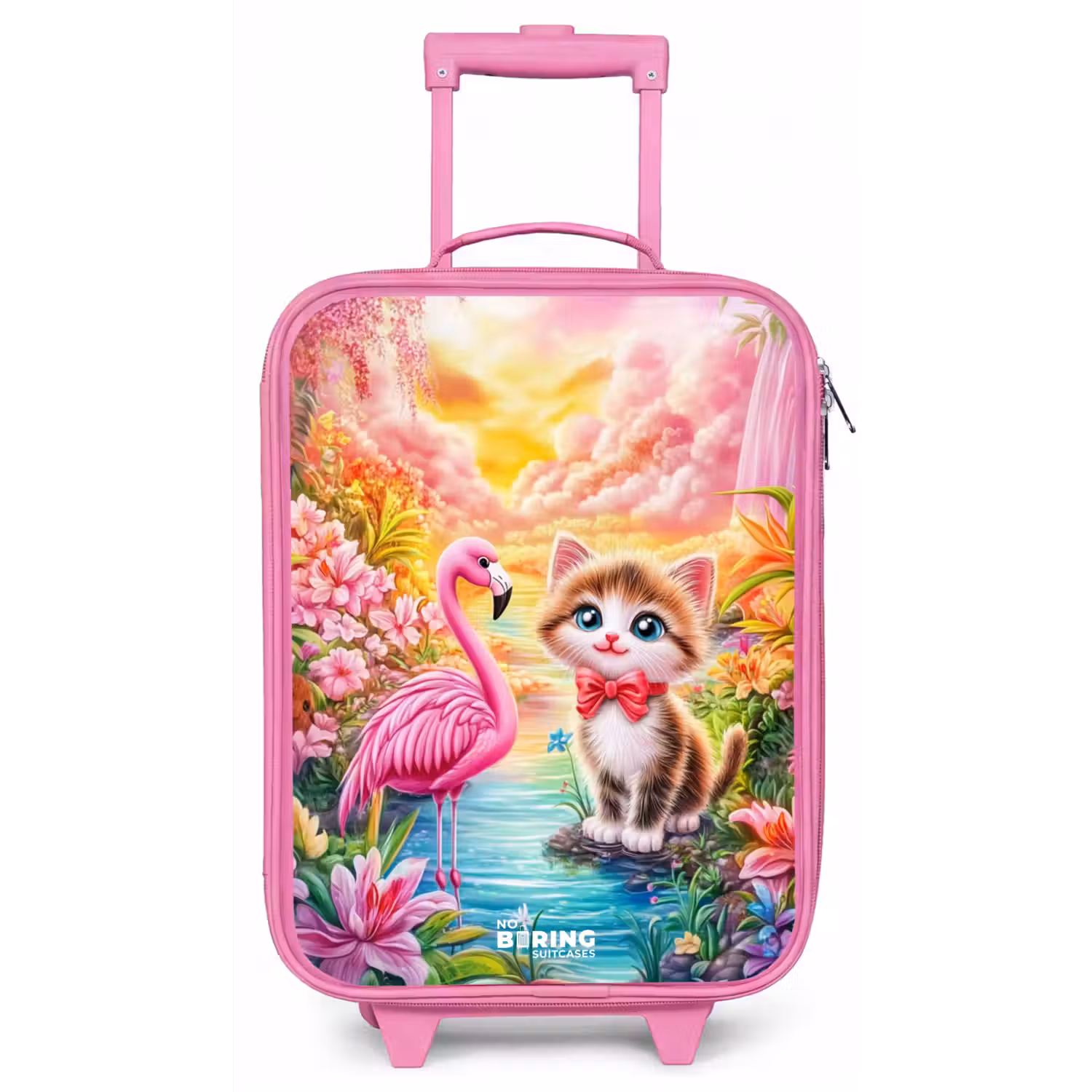 Kitten met flamingo in tropisch bloemenparadijs Kinderkoffer - Roze klein -zz3dotto