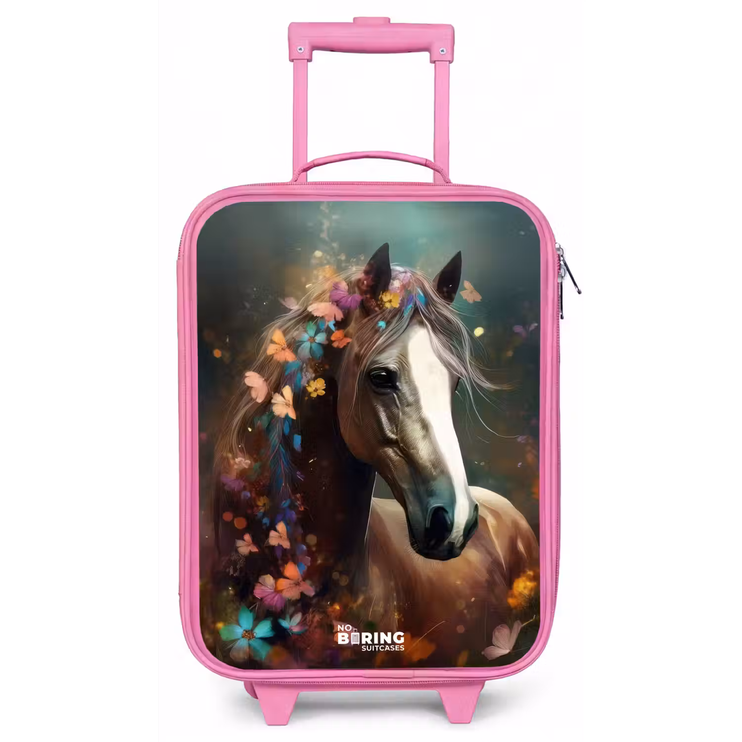 Lichtbruin paard tussen de bloemen Kinderkoffer - Roze klein -zz3dotto