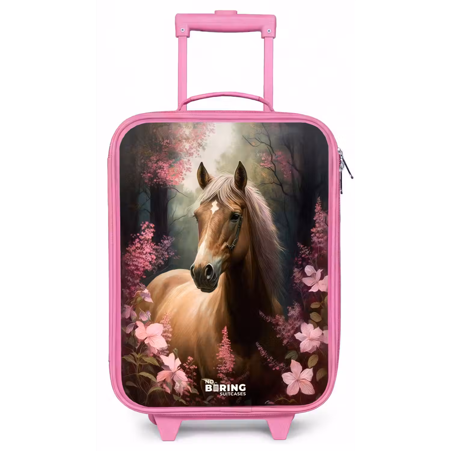 Lichtbruin paard tussen de roze bloemen Kinderkoffer - Roze klein -zz3dotto
