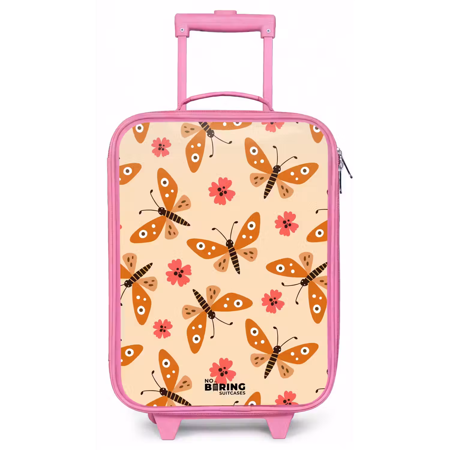 Oranje vlinders en roze bloemen op beige achtergrond Kinderkoffer - Roze klein -zz3dotto