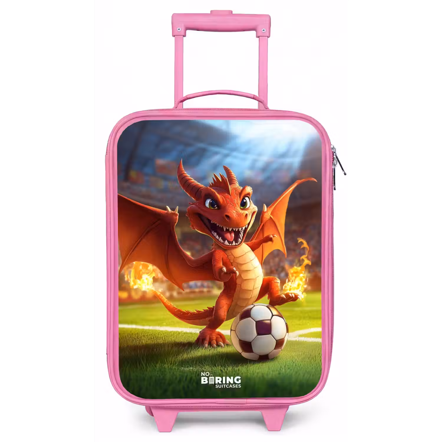 Rode draak voetbalt in zonnig stadion Kinderkoffer - Roze klein -zz3dotto