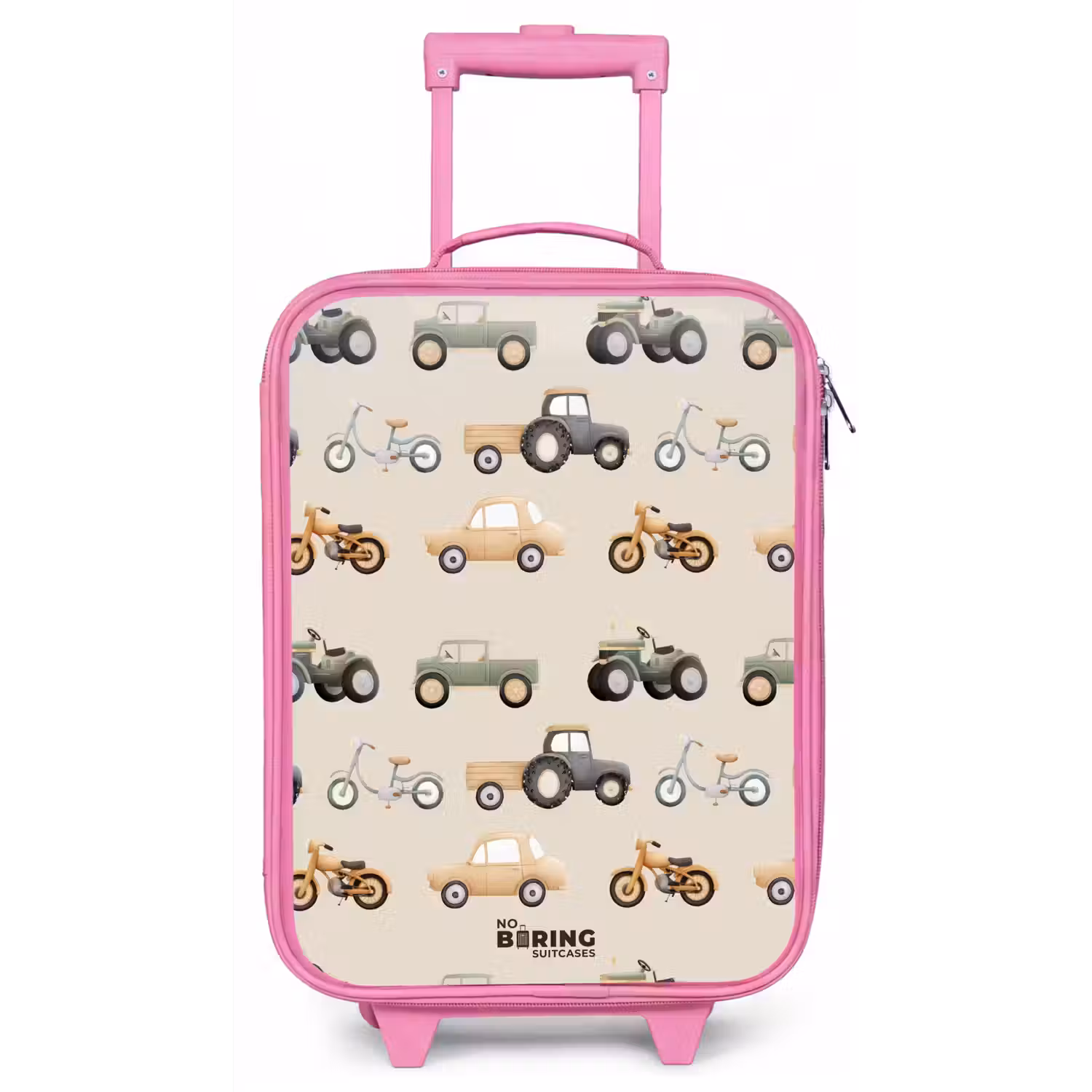 Retro voertuigen patroon Kinderkoffer - Roze klein -zz3dotto