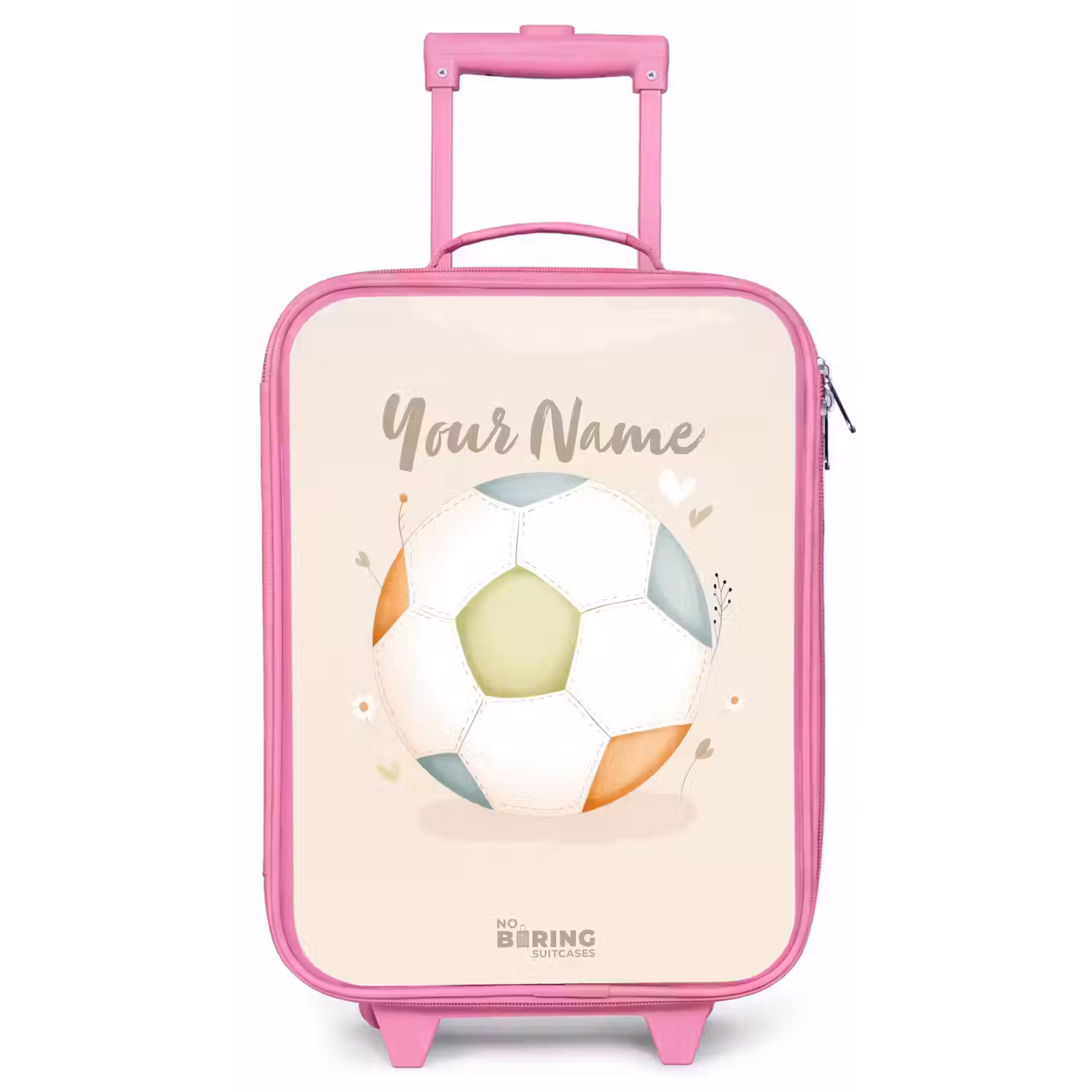Voetbal in beige pastel kleuren Kinderkoffer - Roze klein -zz3dotto