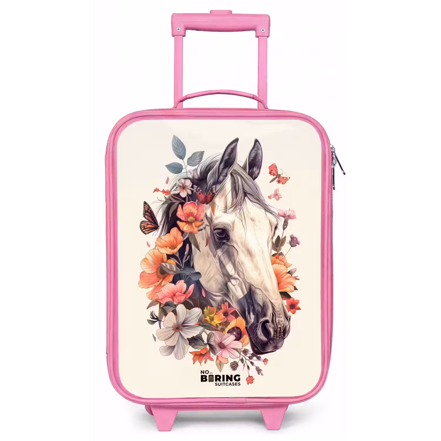 Wit paardenhoofd omringd door bloemen en vlinders Kinderkoffer - Roze klein -zz3dotto