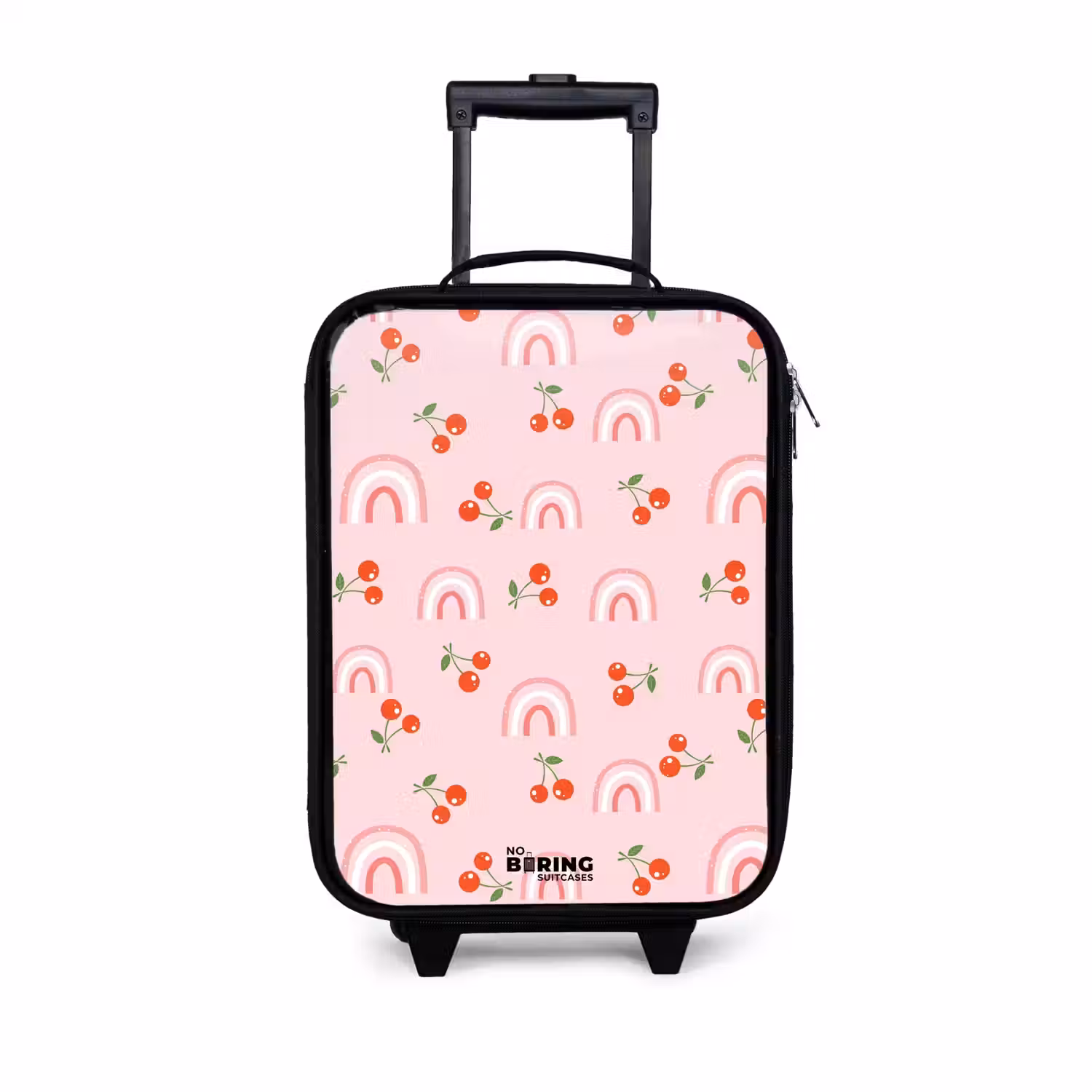 Roze met regenboog en kersen patroon Kinderkoffer - Zwart klein -3d