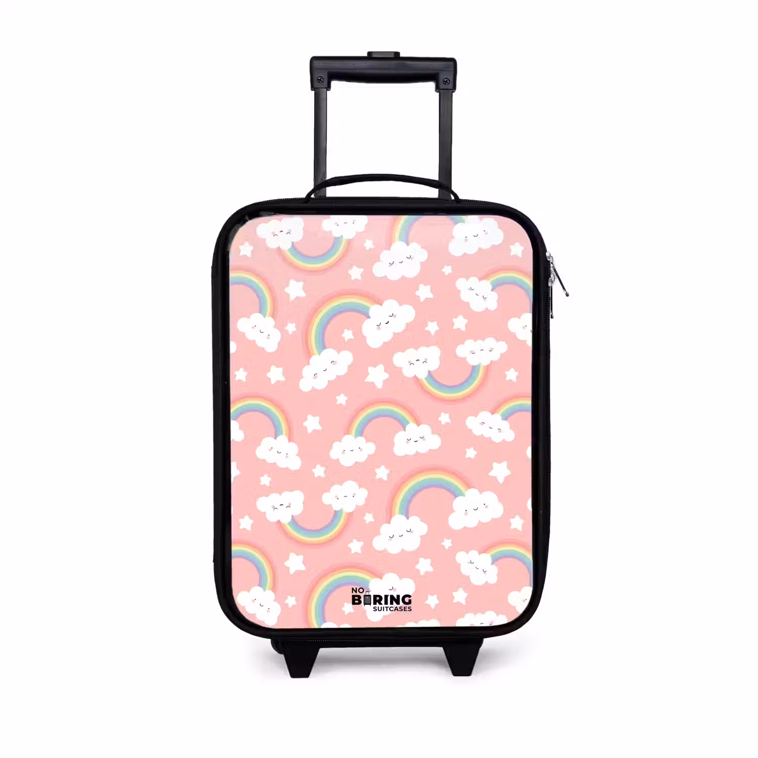 Roze met regenboog patroon Kinderkoffer - Zwart klein -3d
