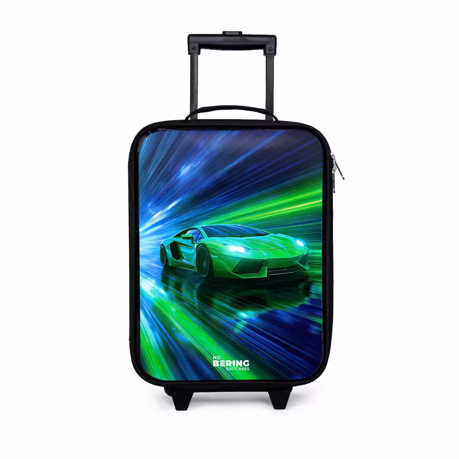 Raceauto - Felgroen - Lichtstralen - Snelheid Kinderkoffer - Zwart klein -3d