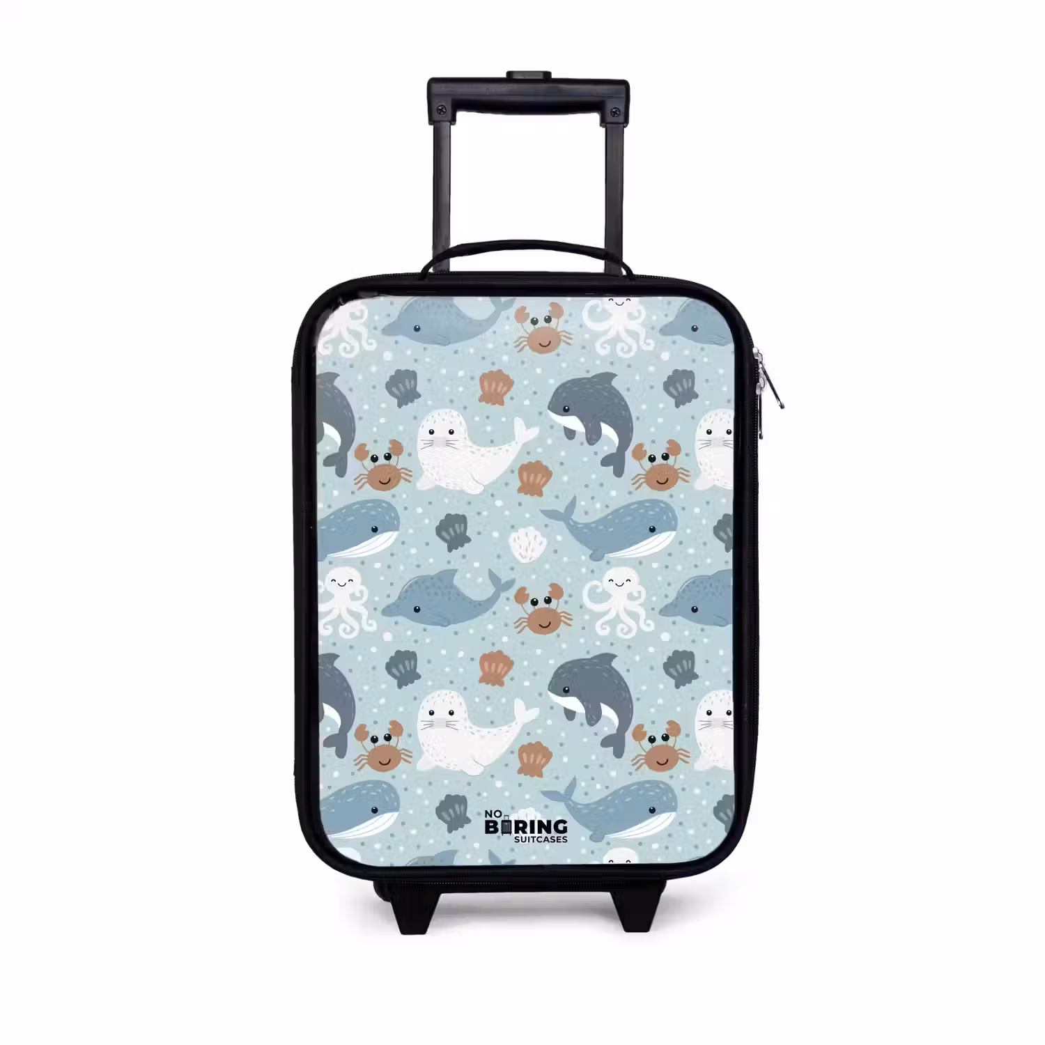 Zeedierenpatroon met dolfijnen, zeehonden en krabben Kinderkoffer - Zwart klein -3d