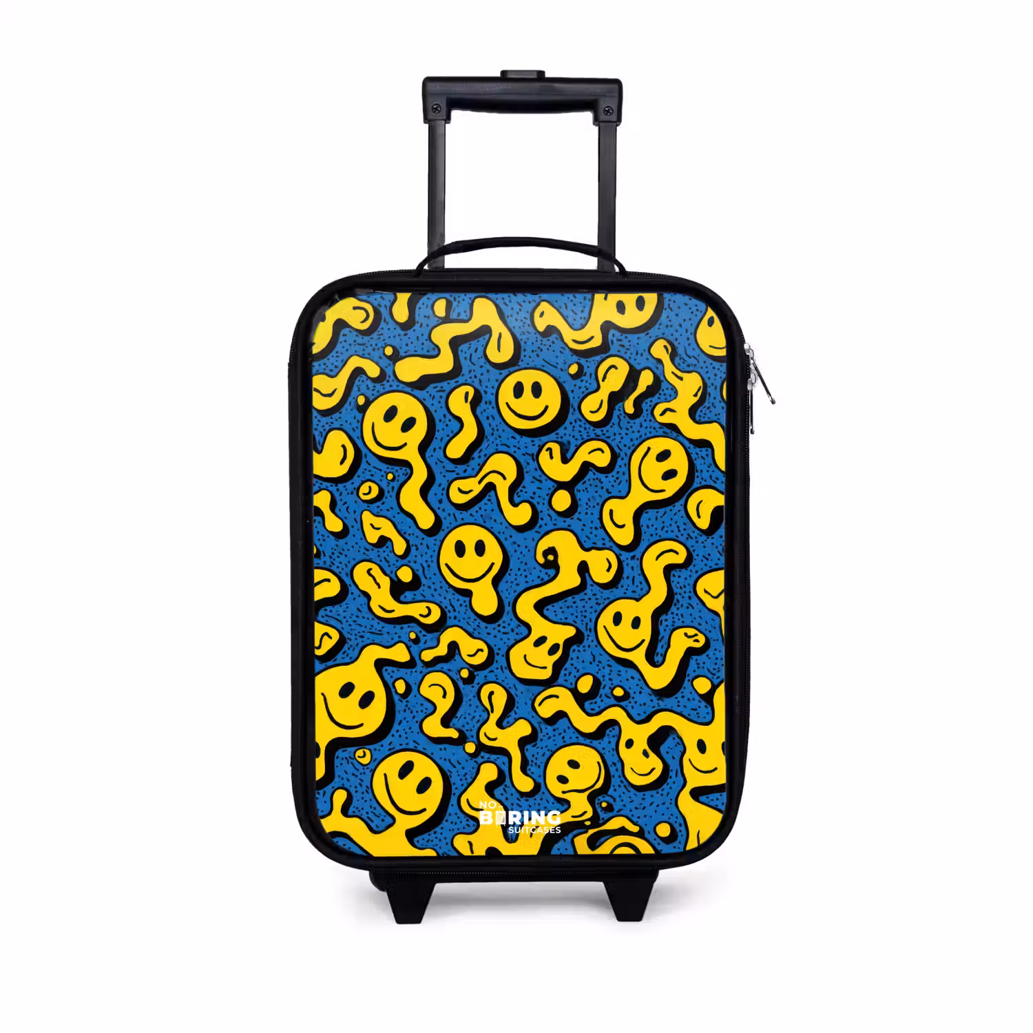 Smiley - Blauw - Geel Kinderkoffer - Zwart klein -3d