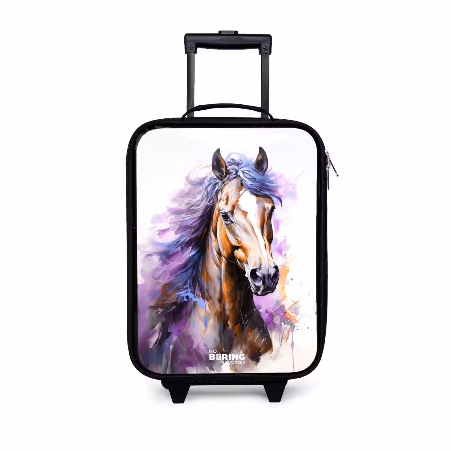 Aquarel paard met paarse manen Kinderkoffer - Zwart klein -3d