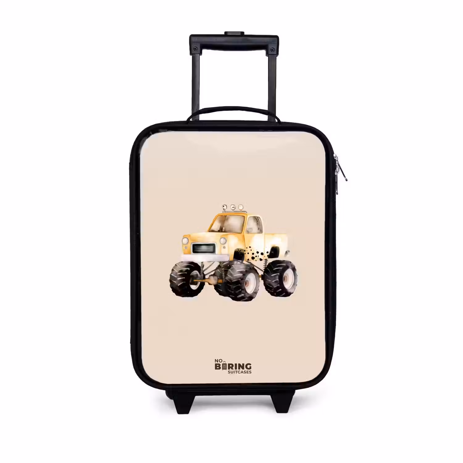 Gele monstertruck op een beige achtergrond Kinderkoffer - Zwart klein -3d