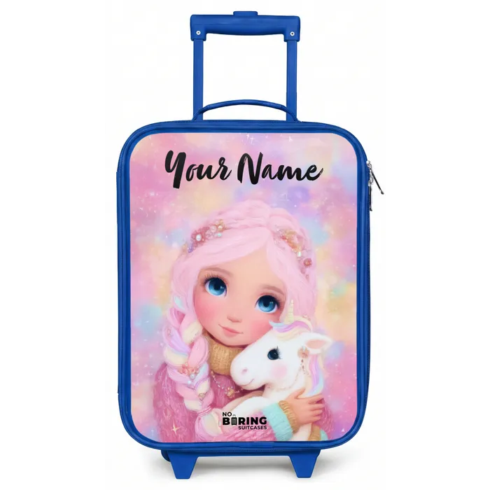 Meisje - Eenhoorn - Roze Kinderkoffer - Blauw klein -zz3dotto