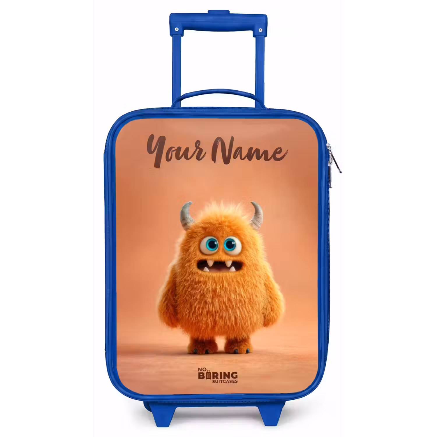 Oranje Pluizig Monster met Hoorns Kinderkoffer - Blauw klein -zz3dotto