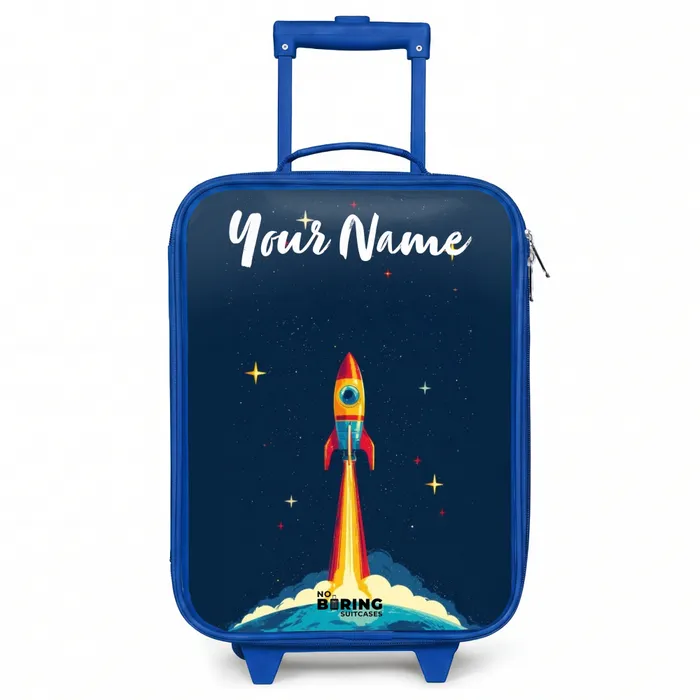 Planeet - Raket - Sterren - Donkerblauw Kinderkoffer - Blauw klein -3d