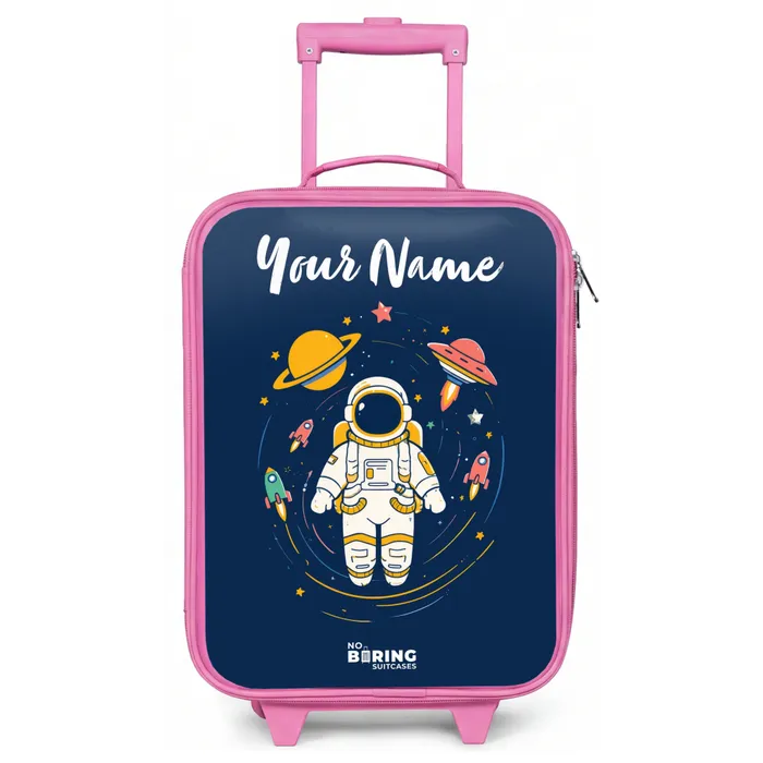 Astronaut - Planeet - Sterren - Raket Kinderkoffer - Roze klein -zz3dotto