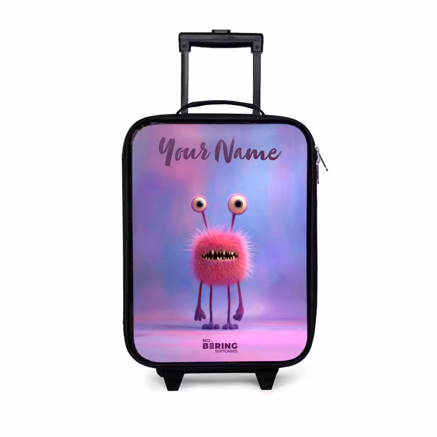 Roze harig monster met grote ogen Kinderkoffer - Zwart klein -3d