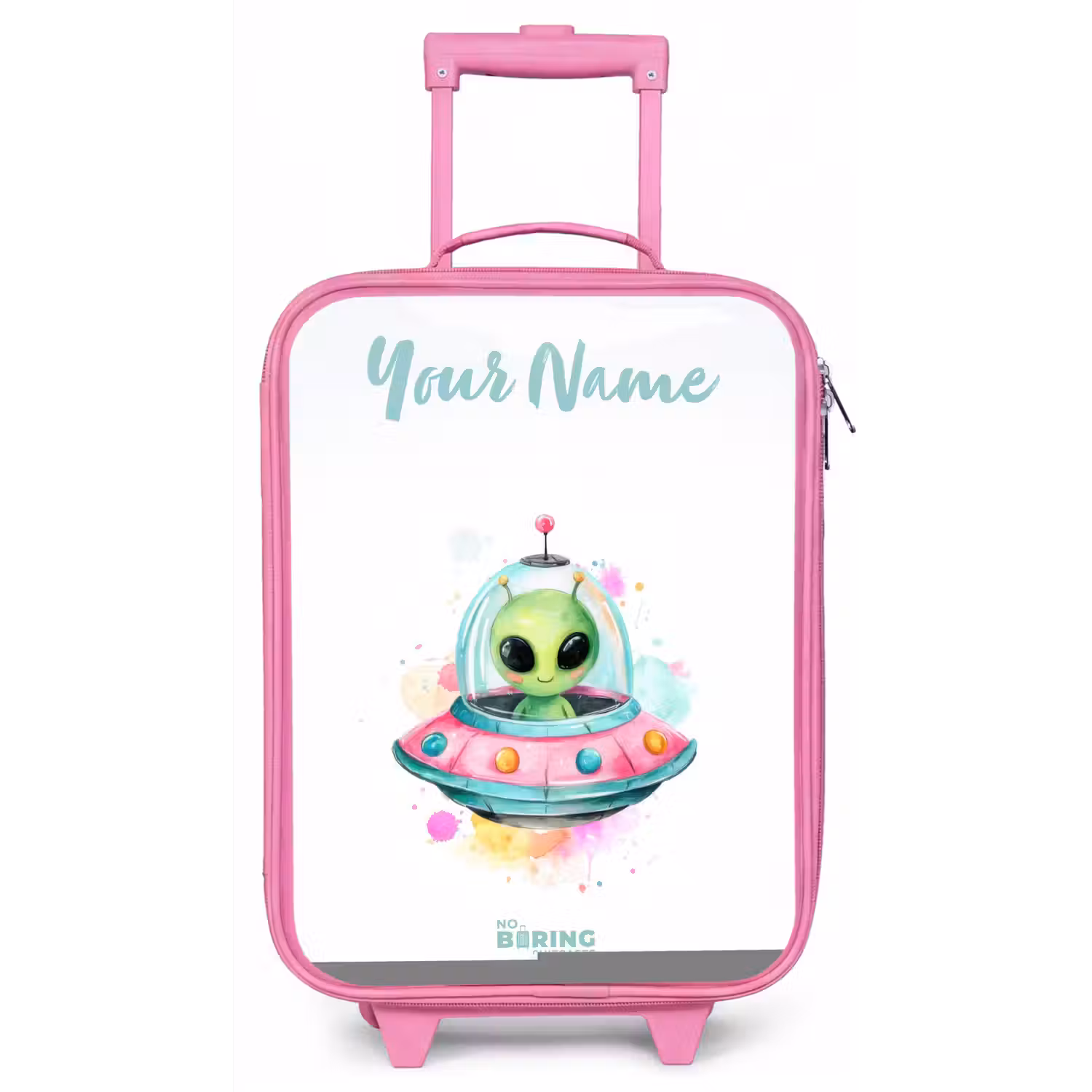 Groene alien in kleurrijke UFO Kinderkoffer - Roze klein -zz3dotto