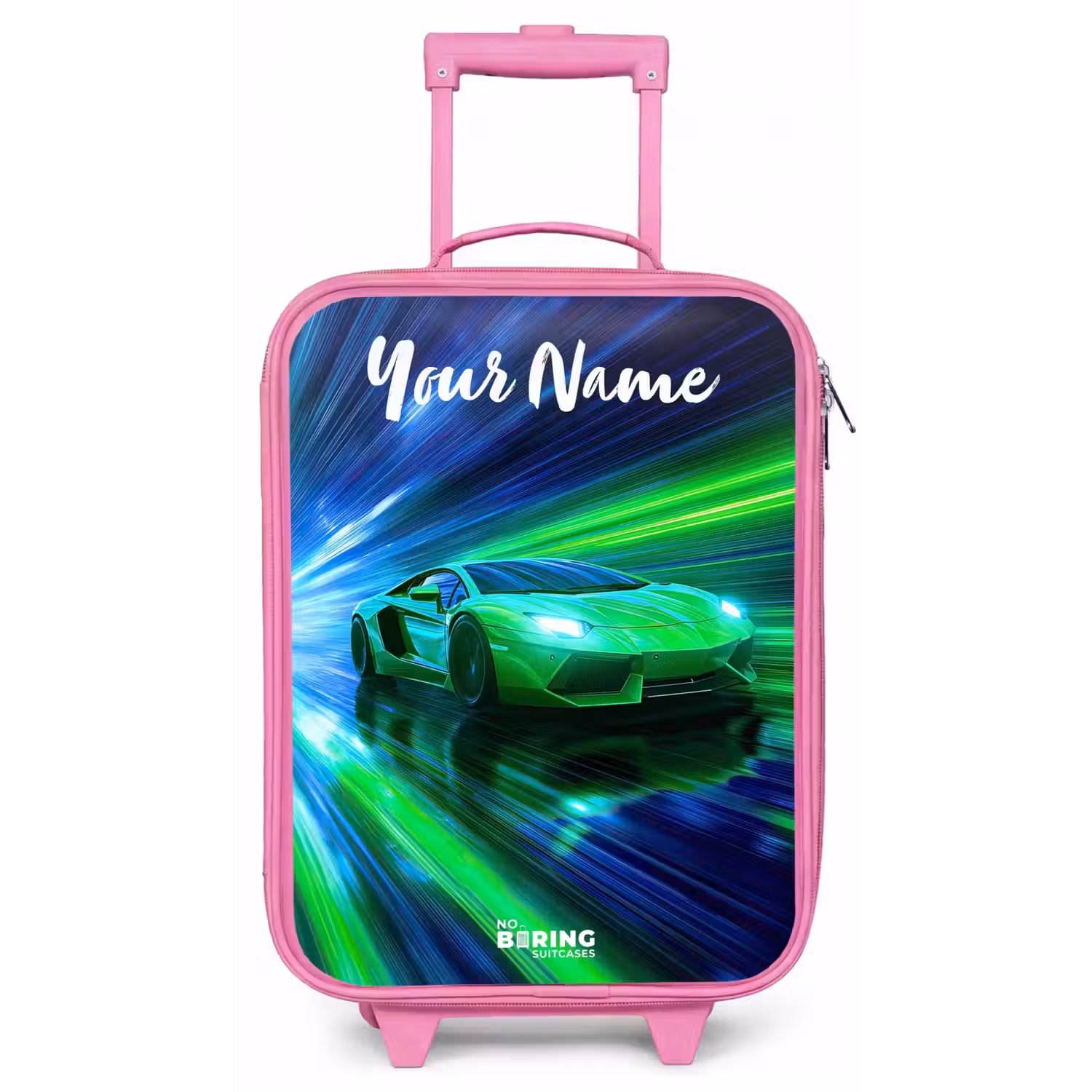 Sportauto - Groen - Snelheidslijnen - Neon Kinderkoffer - Roze klein -zz3dotto