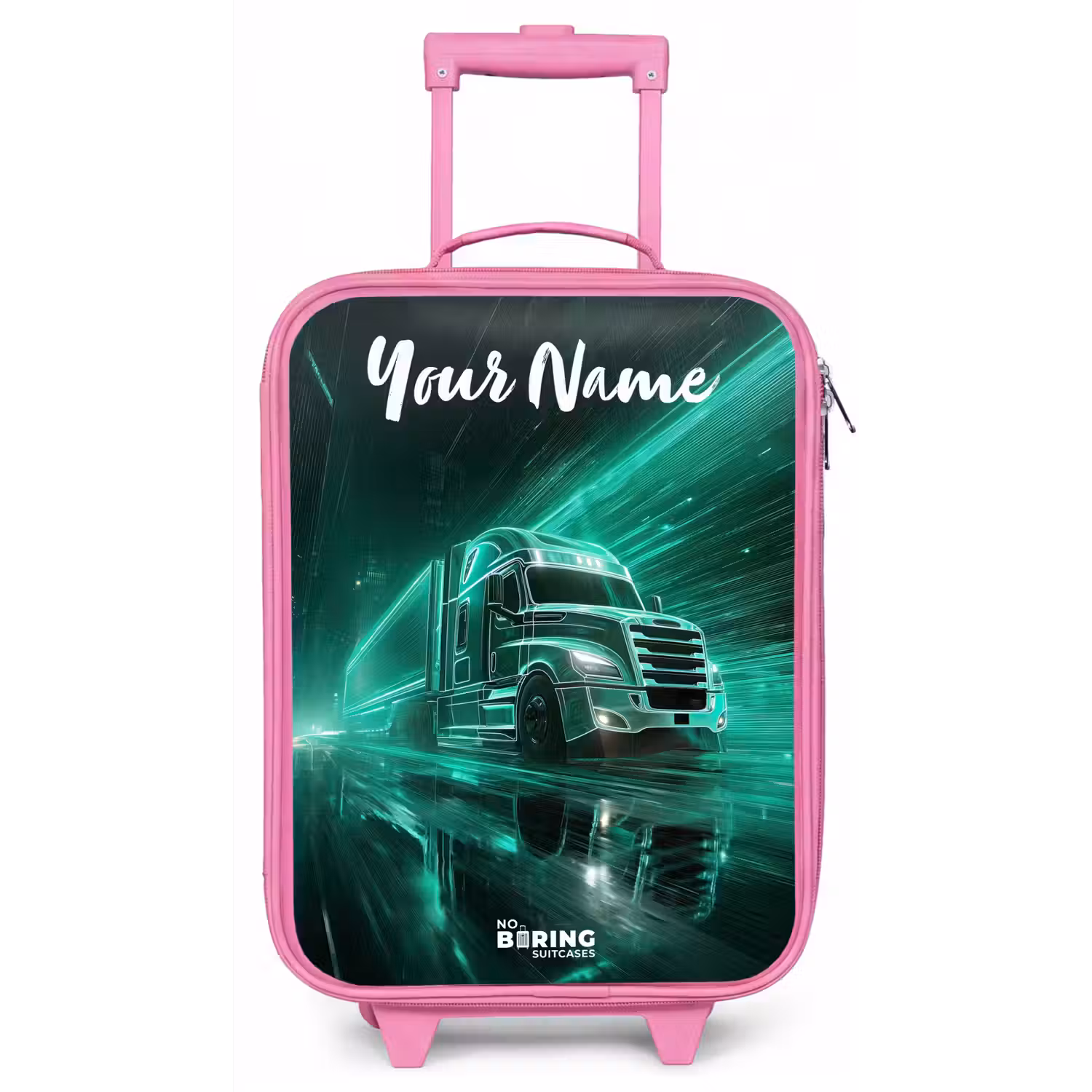 Vrachtwagen - Stad - Groen - Neon Kinderkoffer - Roze klein -zz3dotto