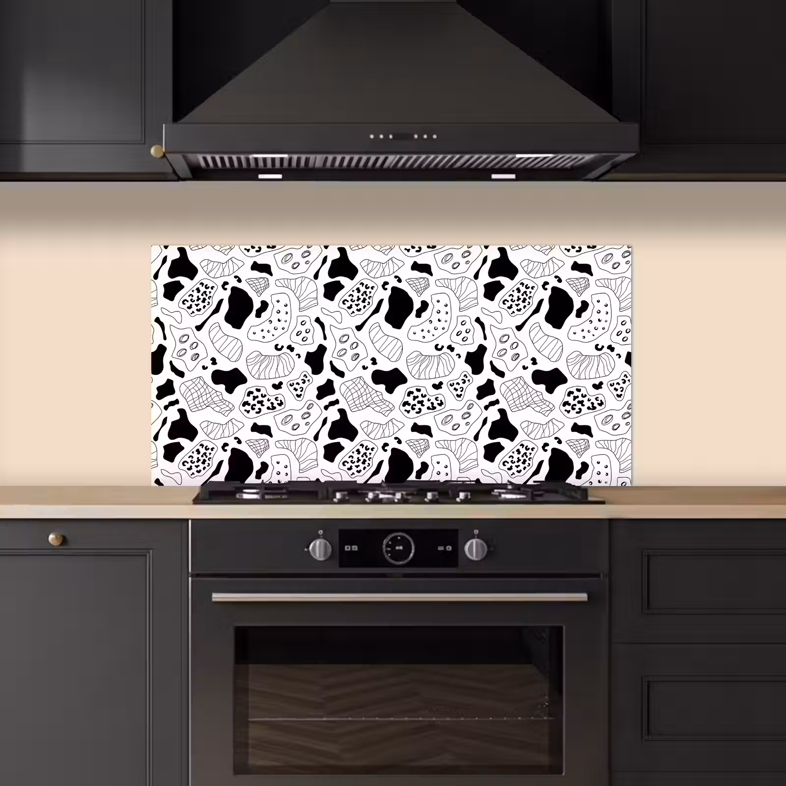 Abstract - Zwart - Wit - Diversiteit keuken achterwand spatscherm middel 899 -sfeer1