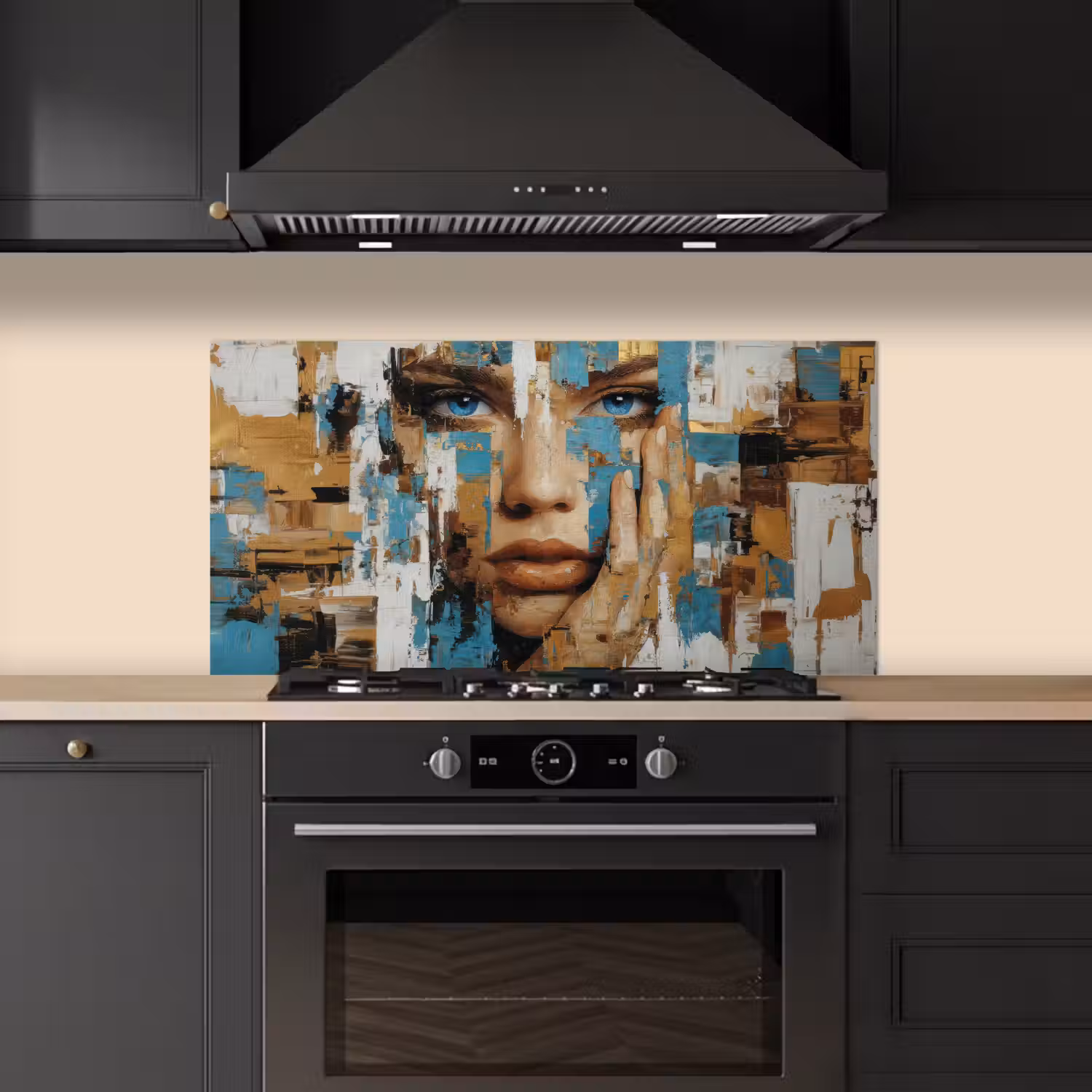 Abstract - Penseelstreken - Blauw - Gezicht keuken achterwand spatscherm middel -sfeer1