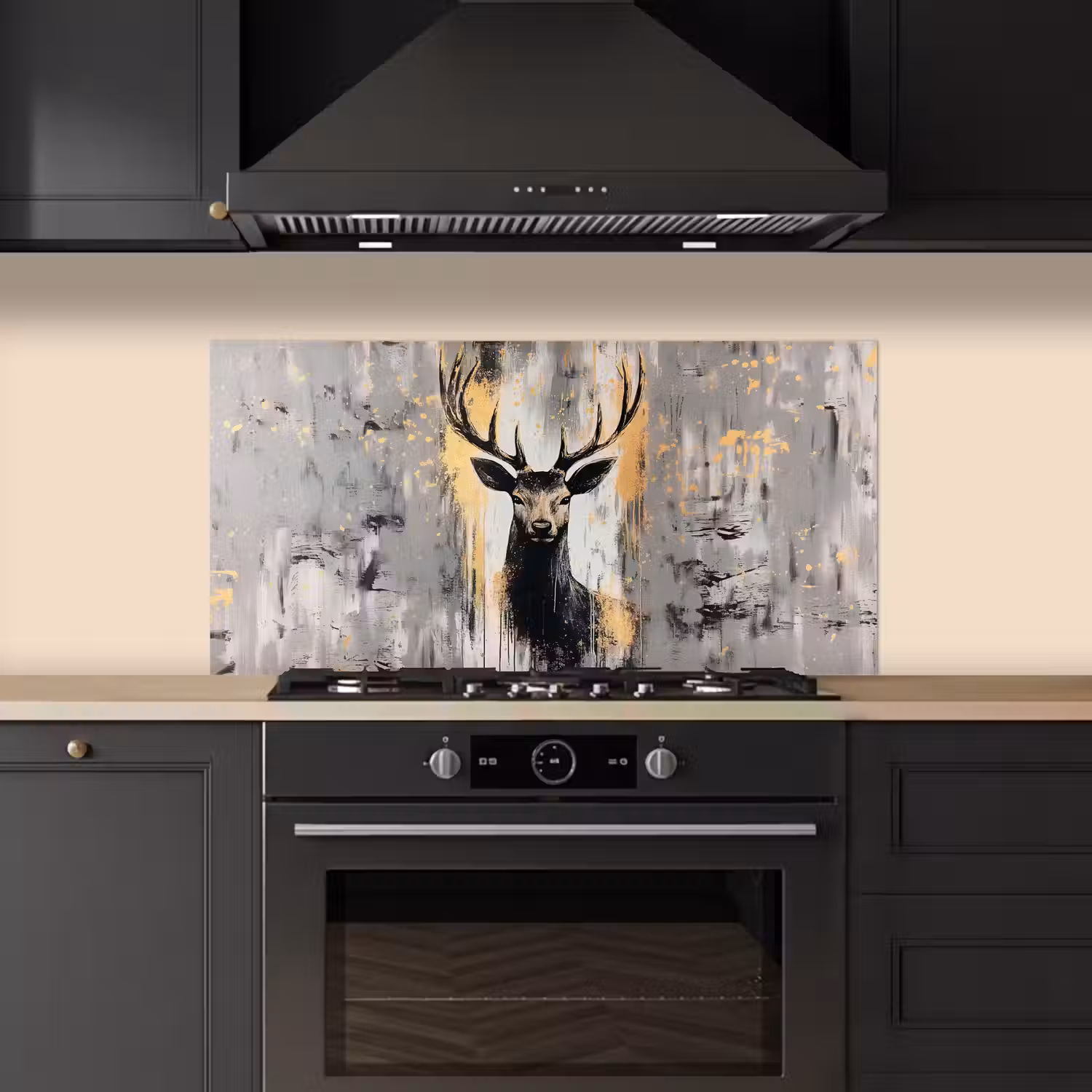 Abstract - Hert - Gewei - Goud keuken achterwand spatscherm middel -sfeer1