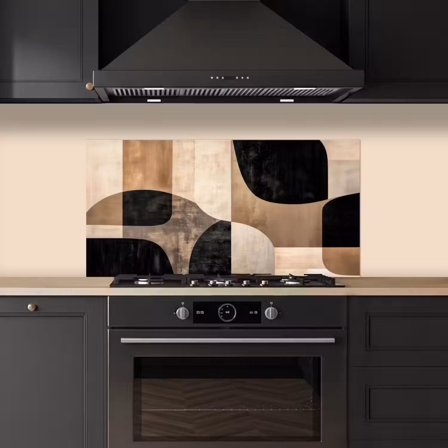 Abstract - Vlakken - Zwart - Rond keuken achterwand spatscherm middel -sfeer1