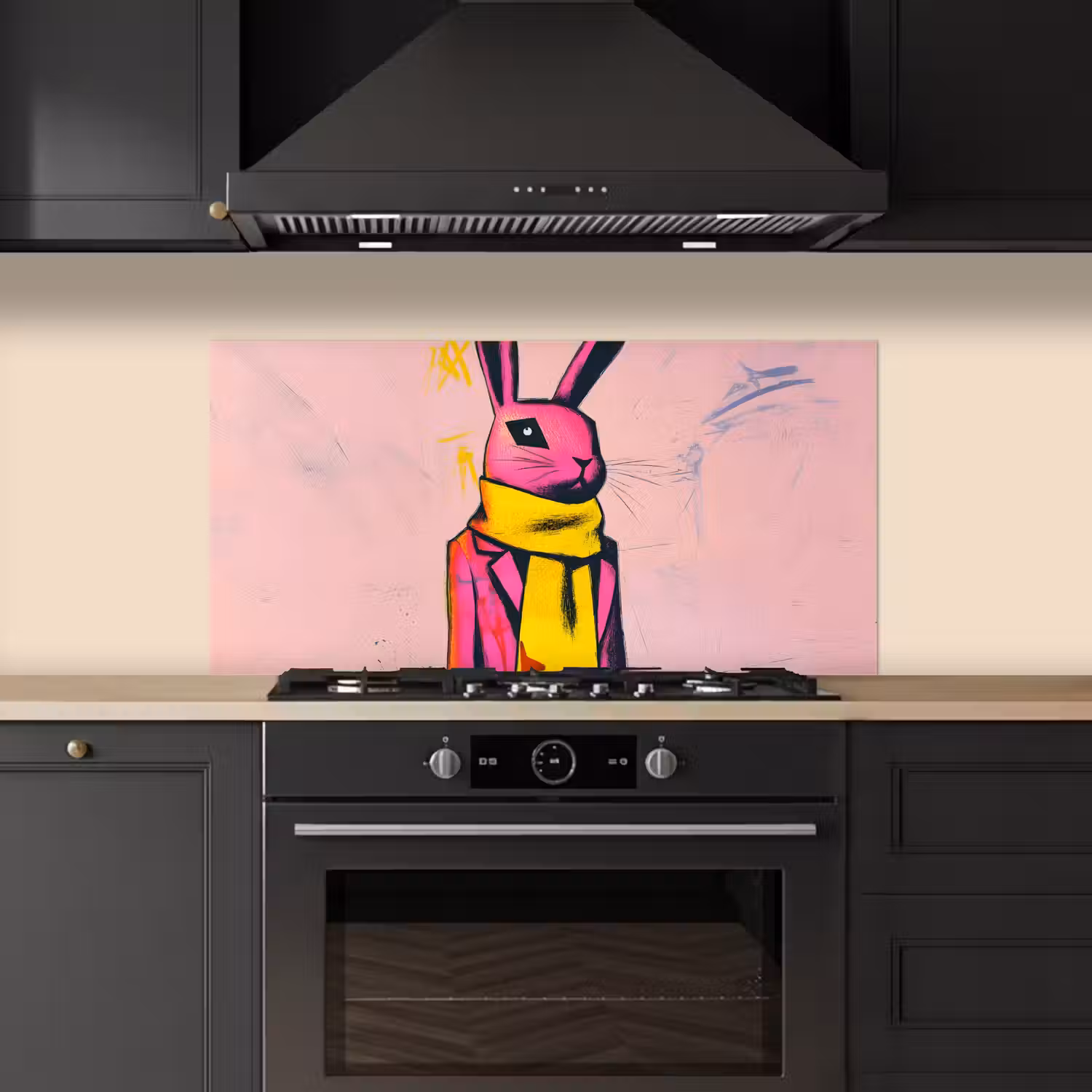 Abstract - Konijn - Sjaal - Geel keuken achterwand spatscherm middel -sfeer1