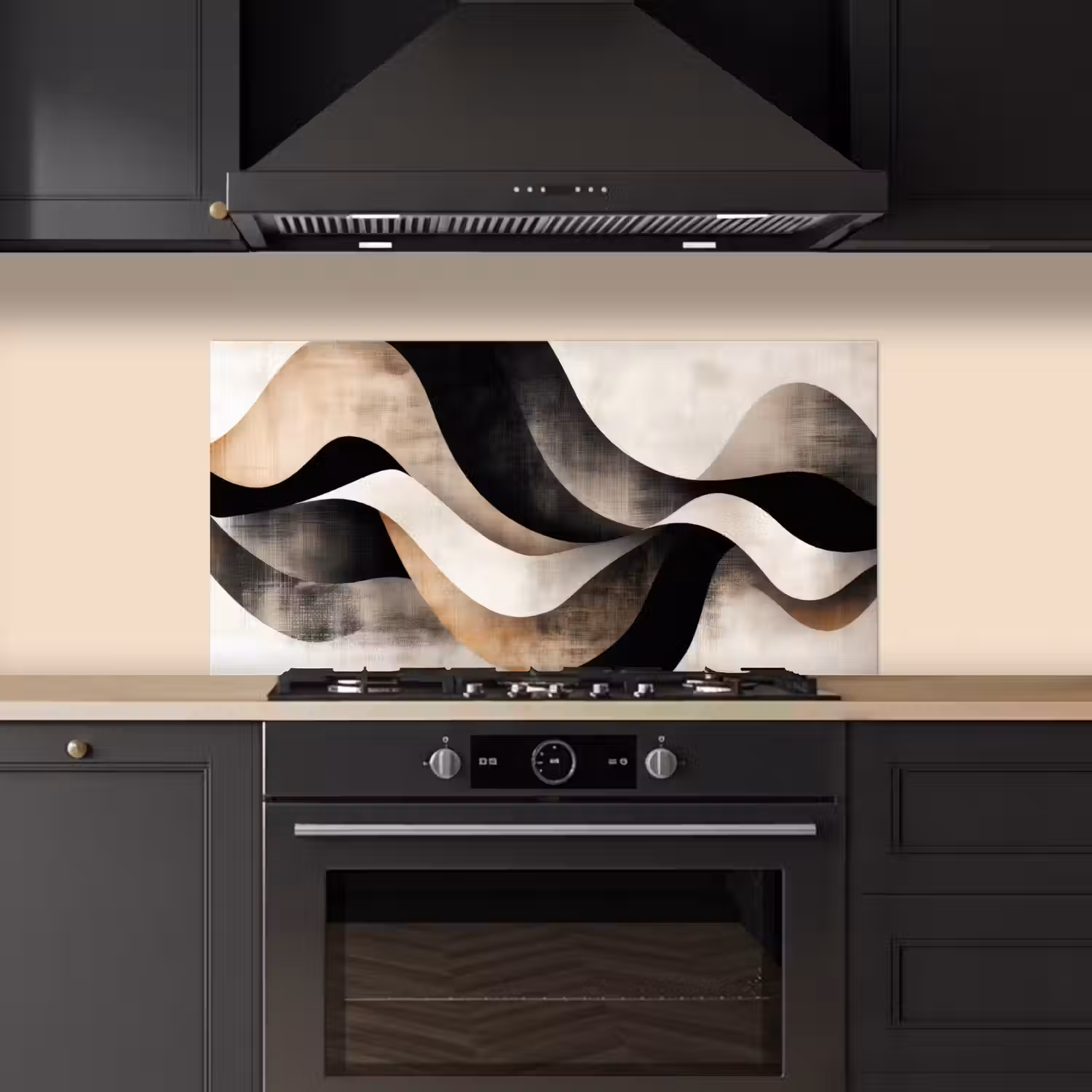 Abstract - Golven - Zwart - Verweerd keuken achterwand spatscherm middel -sfeer1