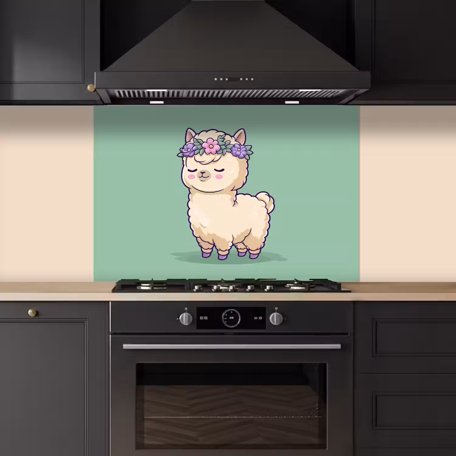 Alpaca - Groen - Bloemendiadeem keuken achterwand spatscherm middel -sfeer1