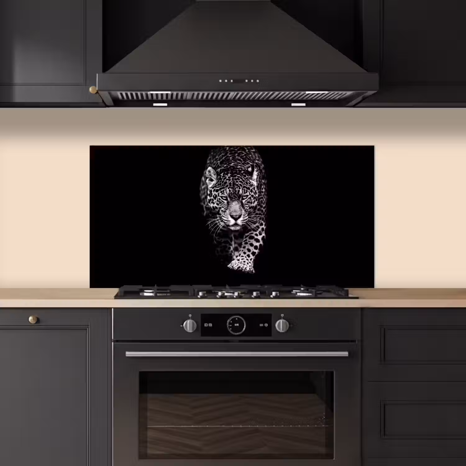 Dieren - Zwart - Luipaard - Wit - Wild keuken achterwand spatscherm middel -sfeer1