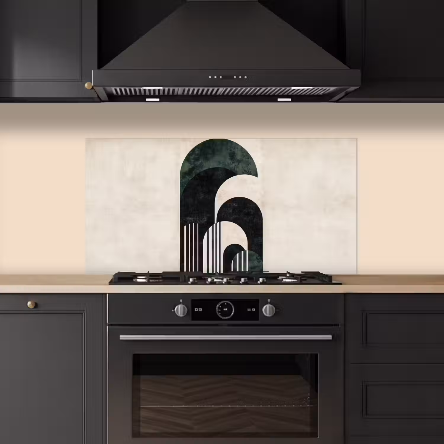Bogen - Donkergroen - Lijnen keuken achterwand spatscherm middel -sfeer1