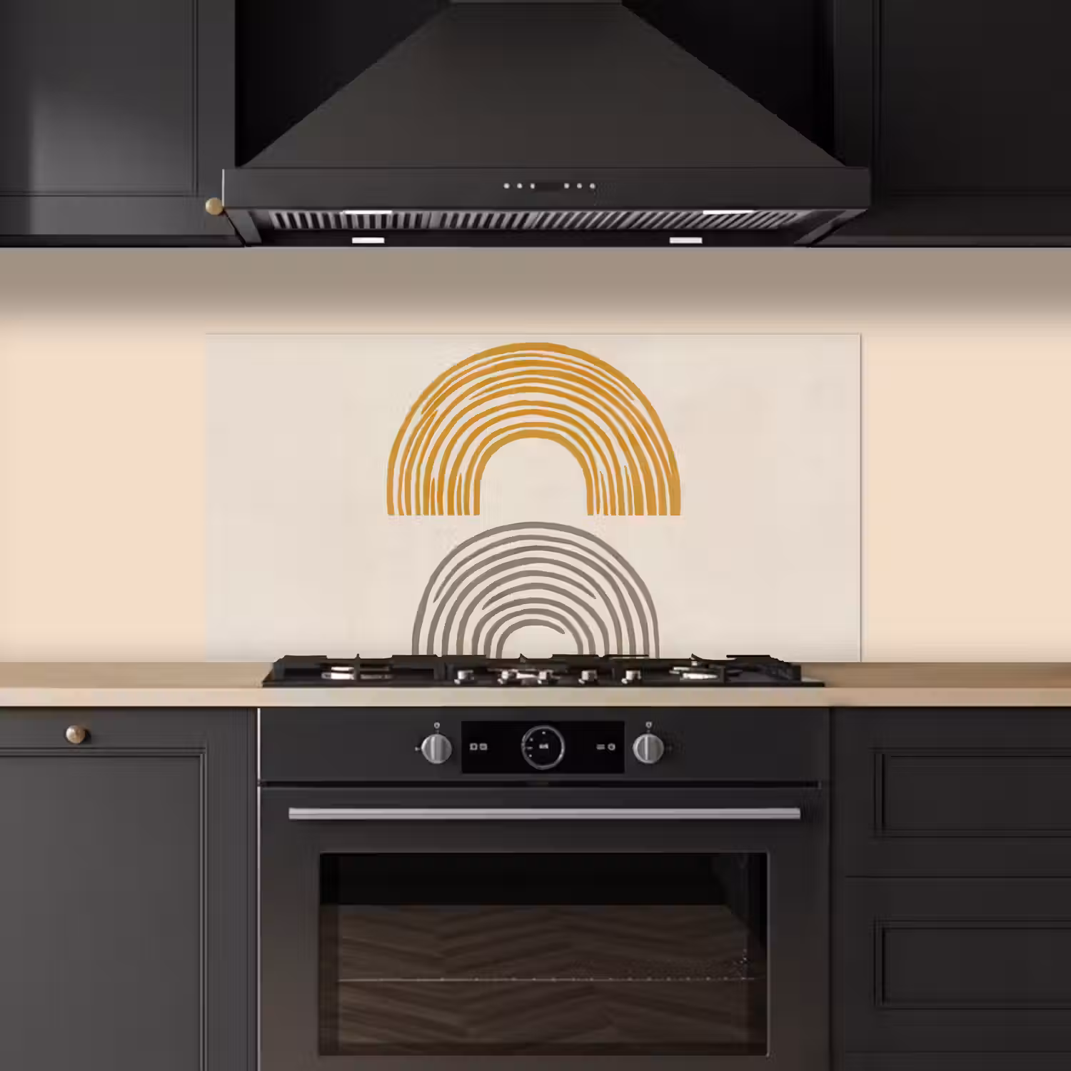 Bogen - Lijnen - Oranje - Minimalistisch keuken achterwand spatscherm middel -sfeer1