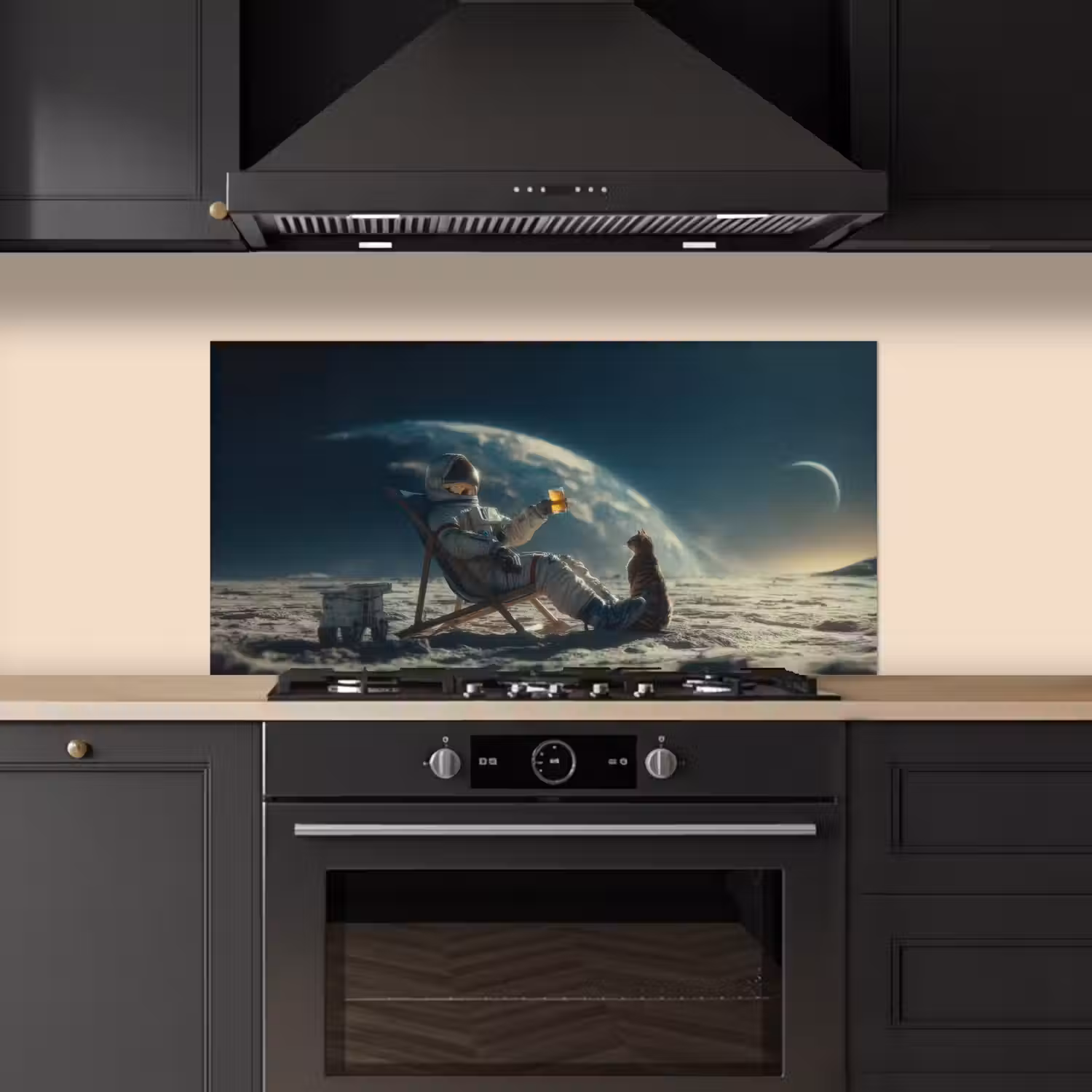 Astronaut - Kat - Glas - Stoel keuken achterwand spatscherm middel -sfeer1